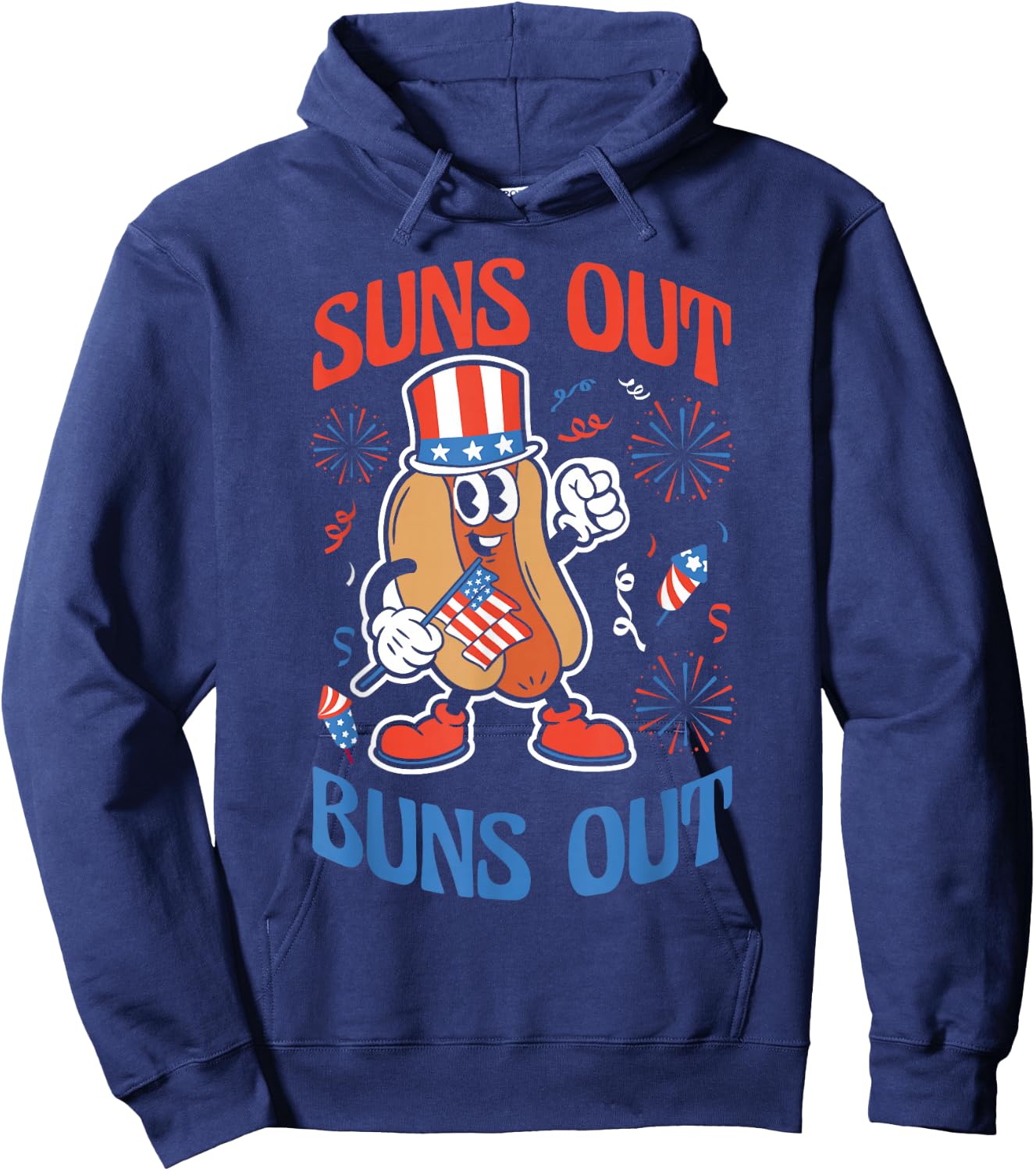 American Flag Suns Out Buns Out USA Funny 4th Of July Hoodie - Hoodie | Navy