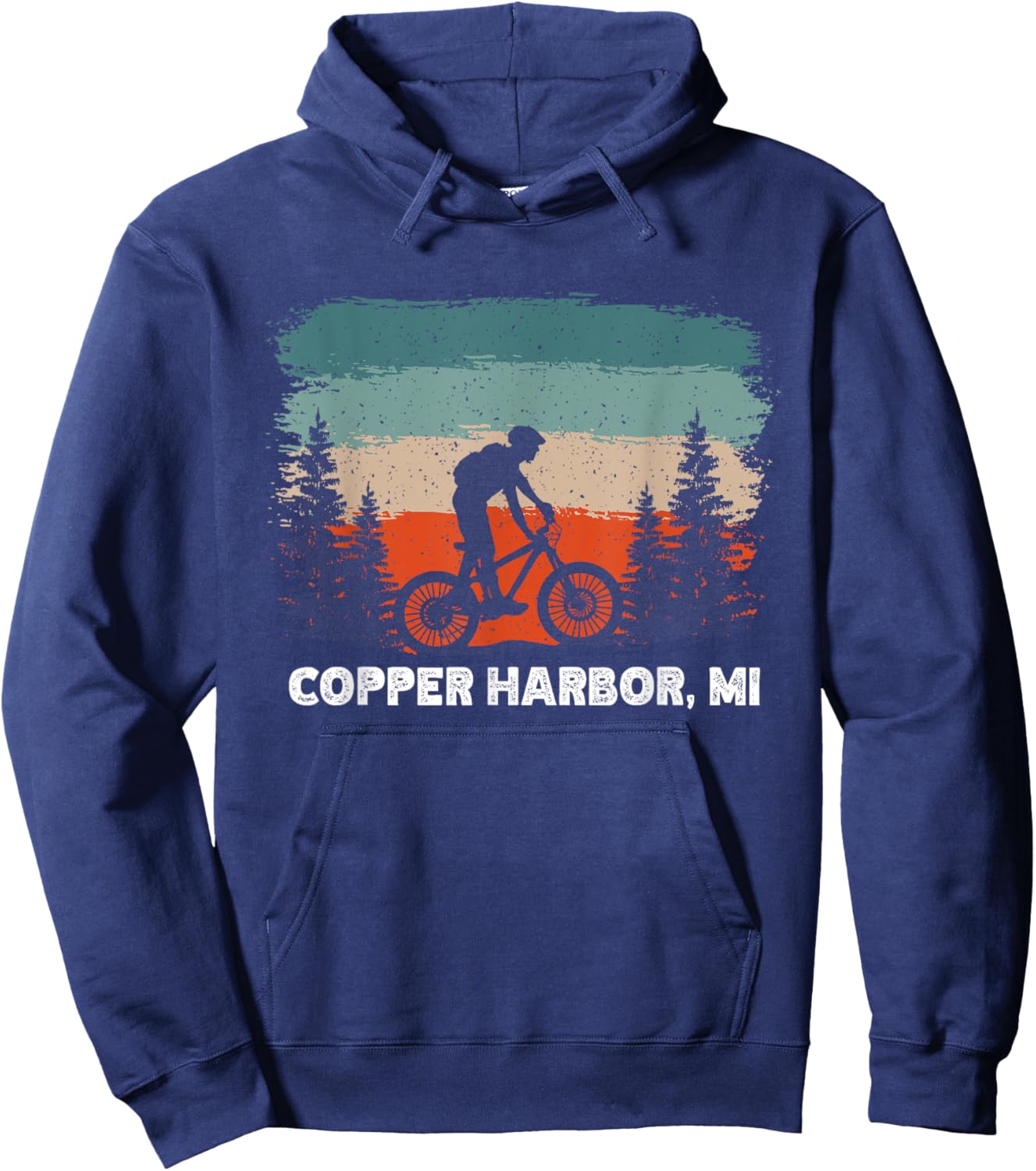 Mountain Bike Retro Sunset Vintage Copper Harbor, MI Hoodie - Hoodie | Navy