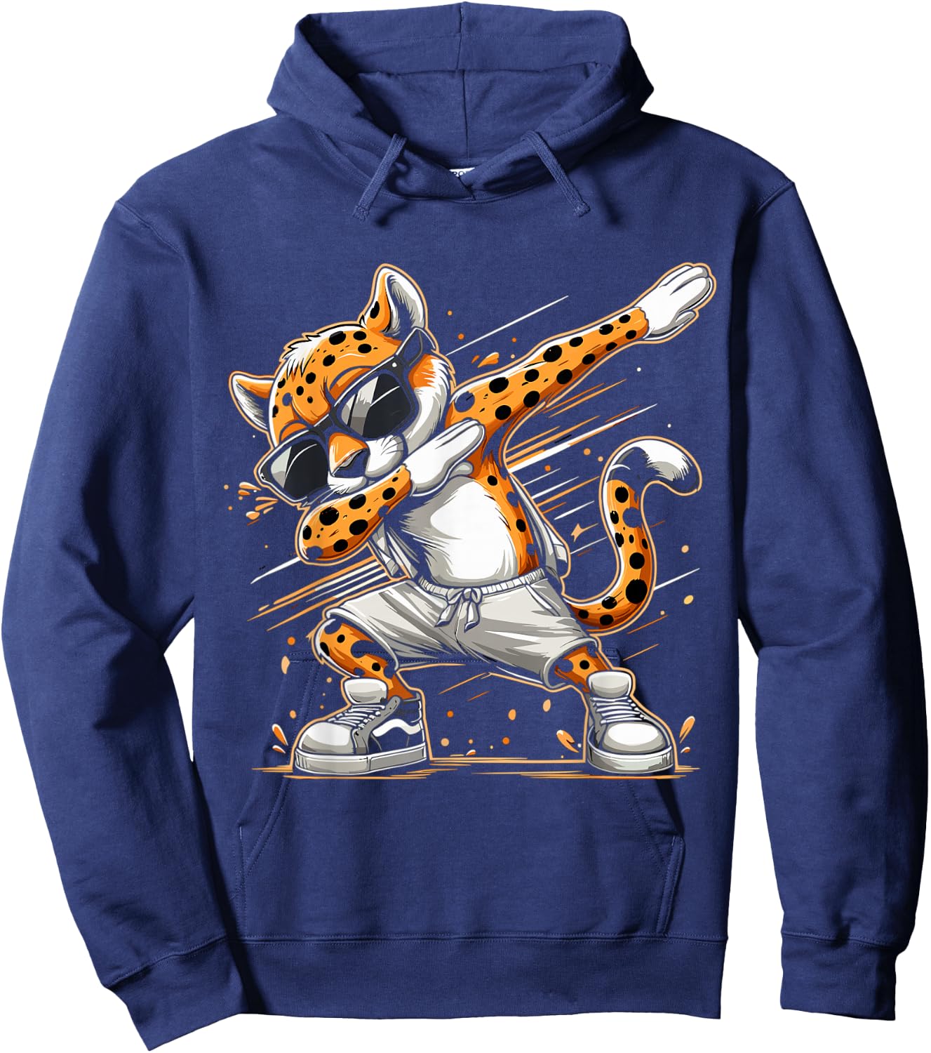 Dabbing Cheetah Wear Glasses Cute Funny Cheetah Animal , Small, Black Hoodie - Hoodie | Navy