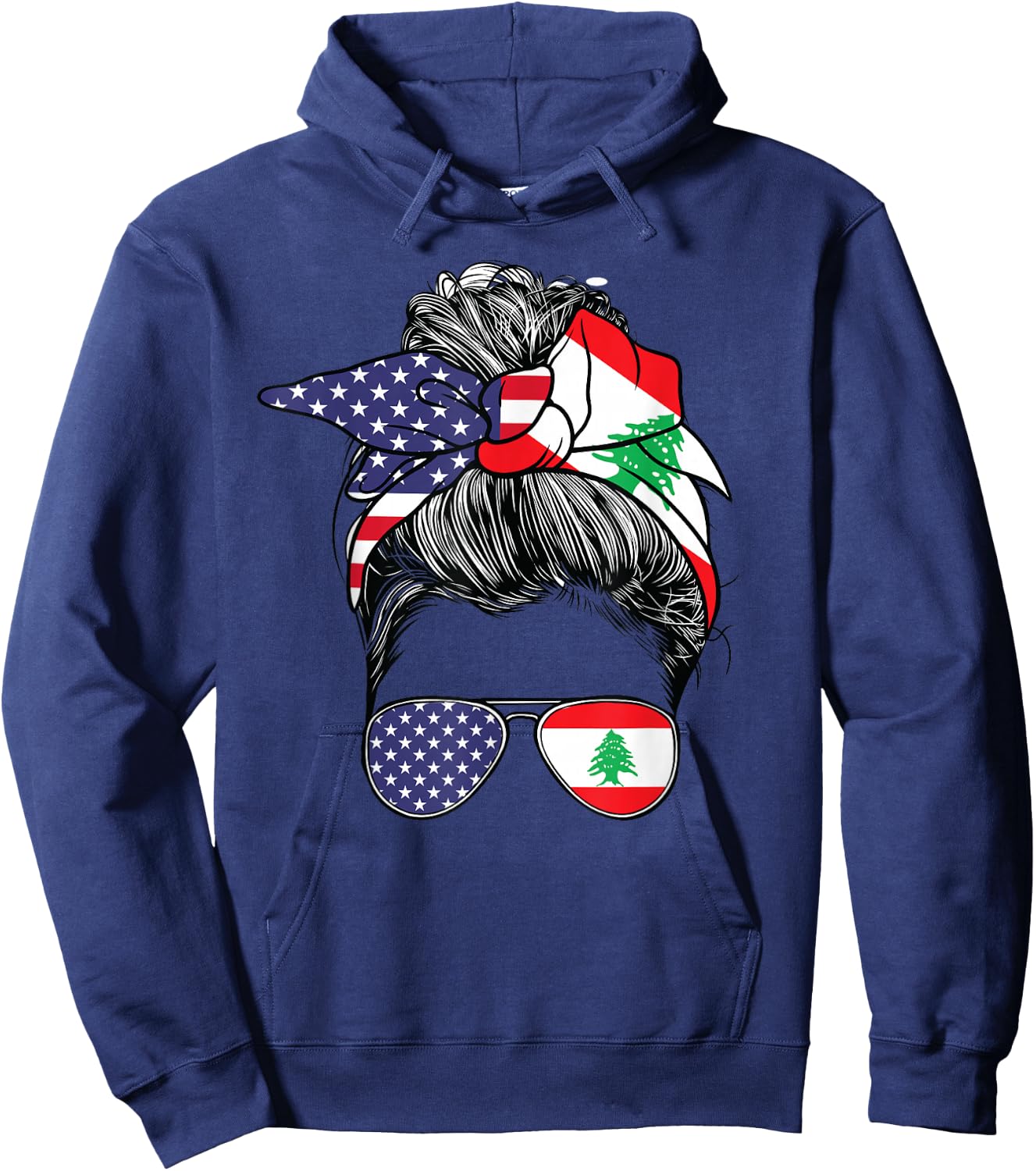 Lebanese Women Girl USA Heritage American Lebanon Flag Hoodie - Hoodie | Navy