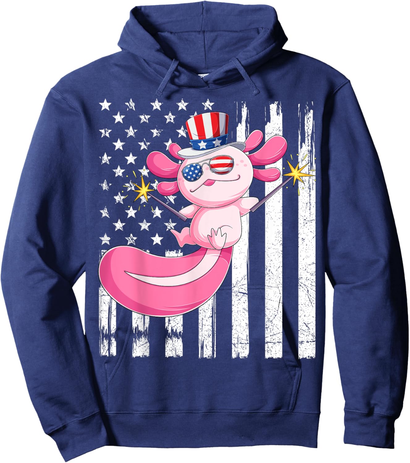 American Axolotl 4th Of July US Flag Patriotic Axolotl USA Women Kids Men Hoodie - Hoodie | Navy