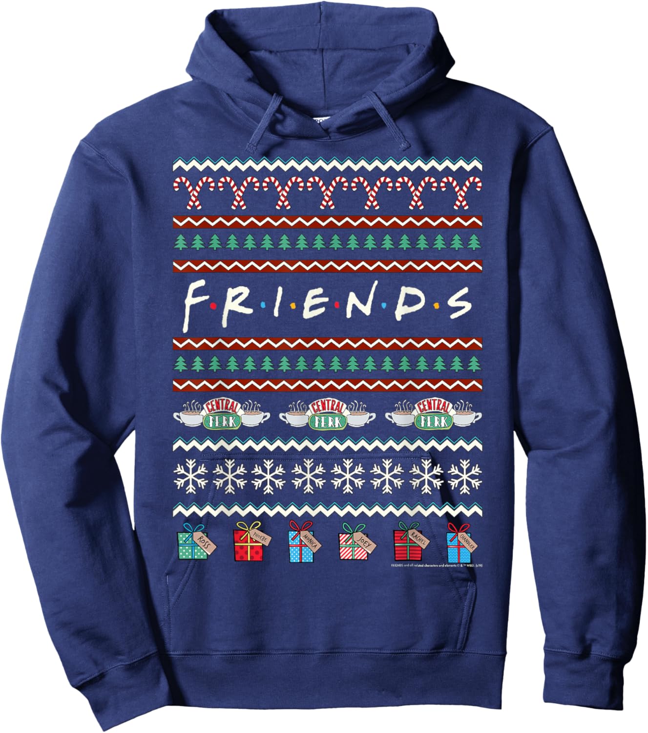 Friends Christmas Logo Ugly Sweater Style Hoodie - Hoodie | Navy