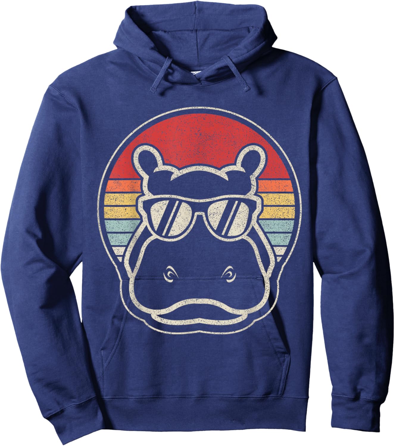 Retro Vintage Hippo Hippopotamus Sunglass Hoodie - Hoodie | Navy