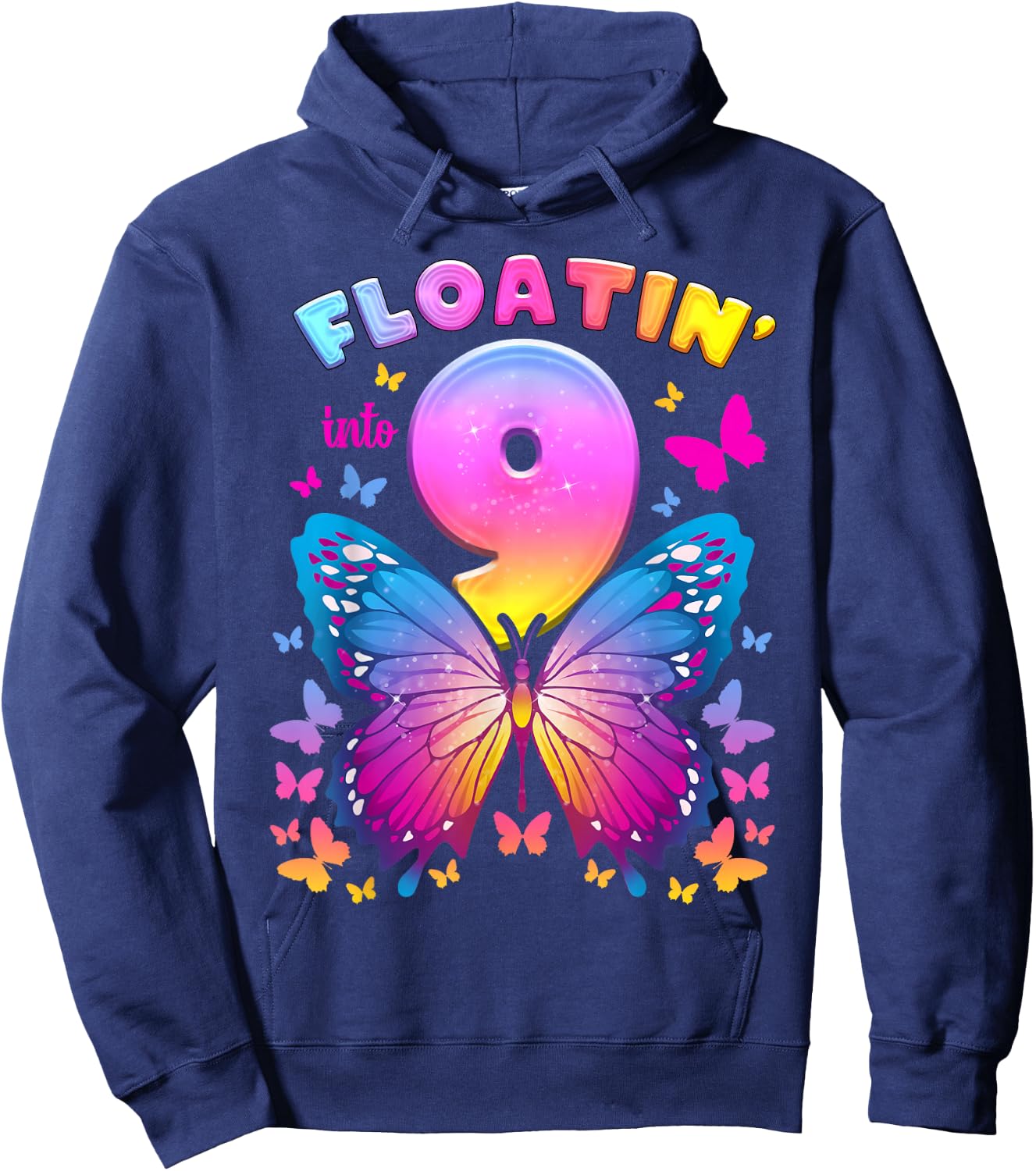 9th Birthday Girl 9 Years Butterfly Number 9 Hoodie - Hoodie | Navy