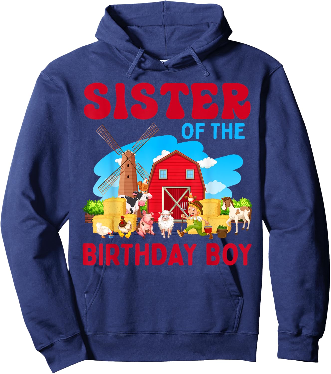 Sister Of The Birthday Boy Farm Farmer Theme Hoodie - Hoodie | Navy