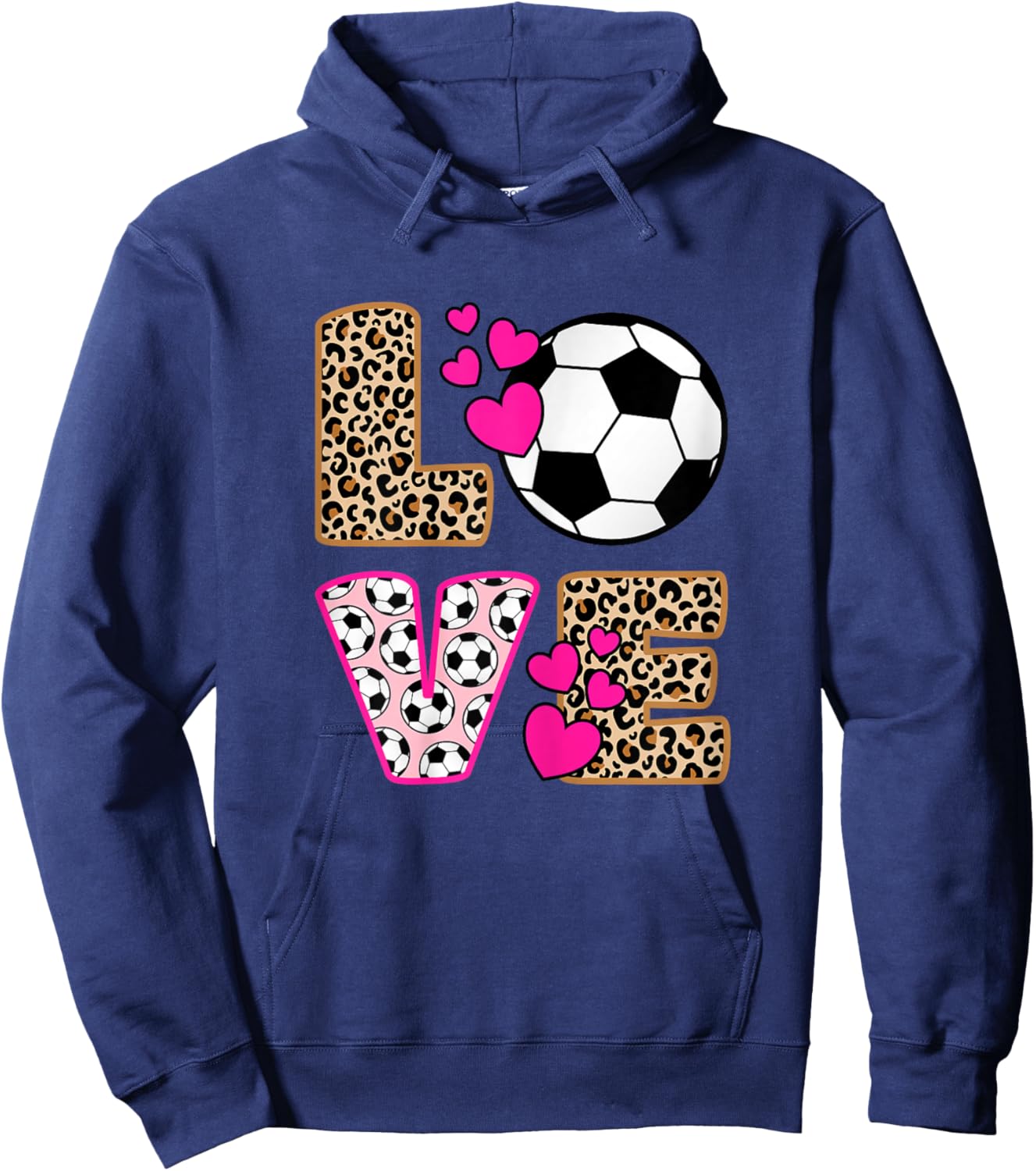 Cute Love Soccer Leopard Print Women Girls Soccer Hoodie - Hoodie | Navy