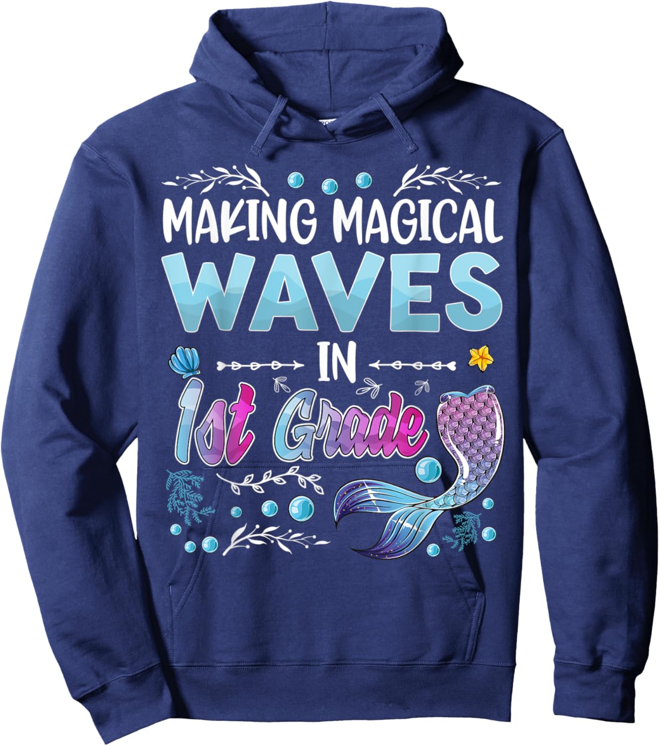 1st Grade Cute Mermaid girls 1st day of back to school kids Hoodie - Hoodie | Navy