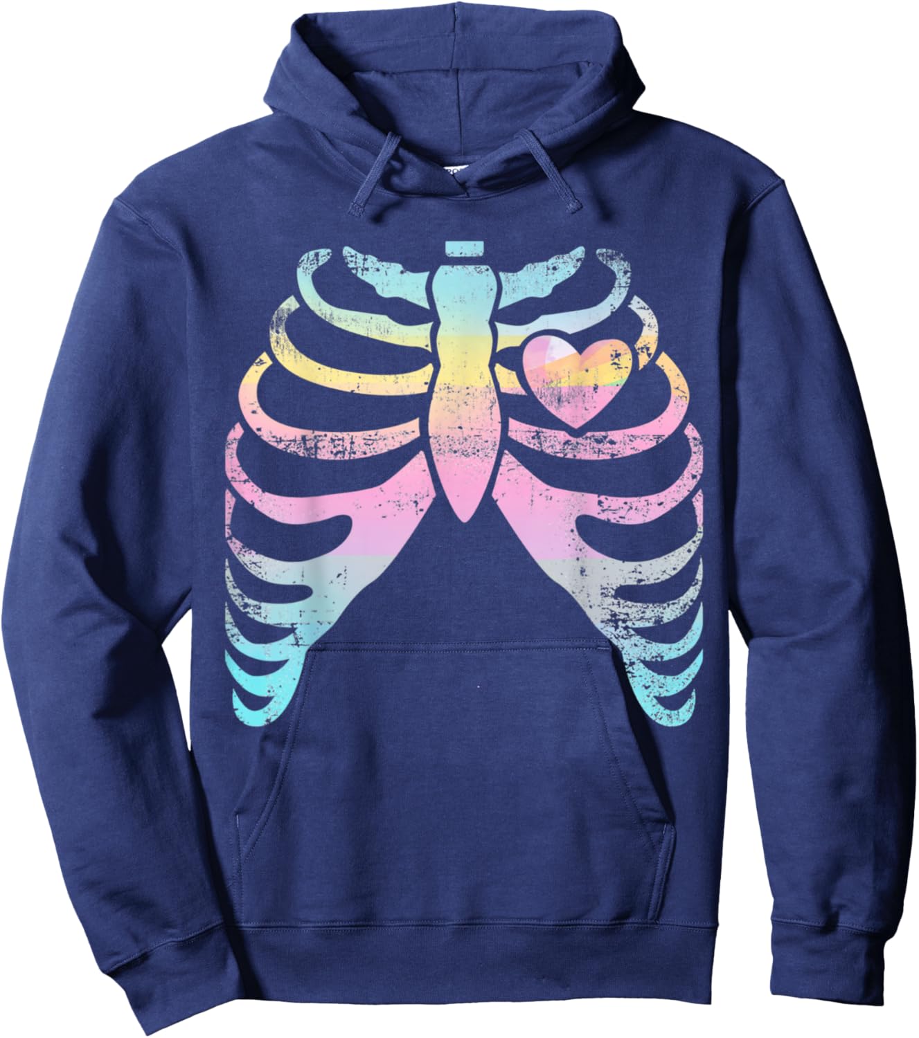 Menhera Kei Kawaii Pastel Goth Aesthetic Rib Cage & Heart Hoodie - Hoodie | Navy