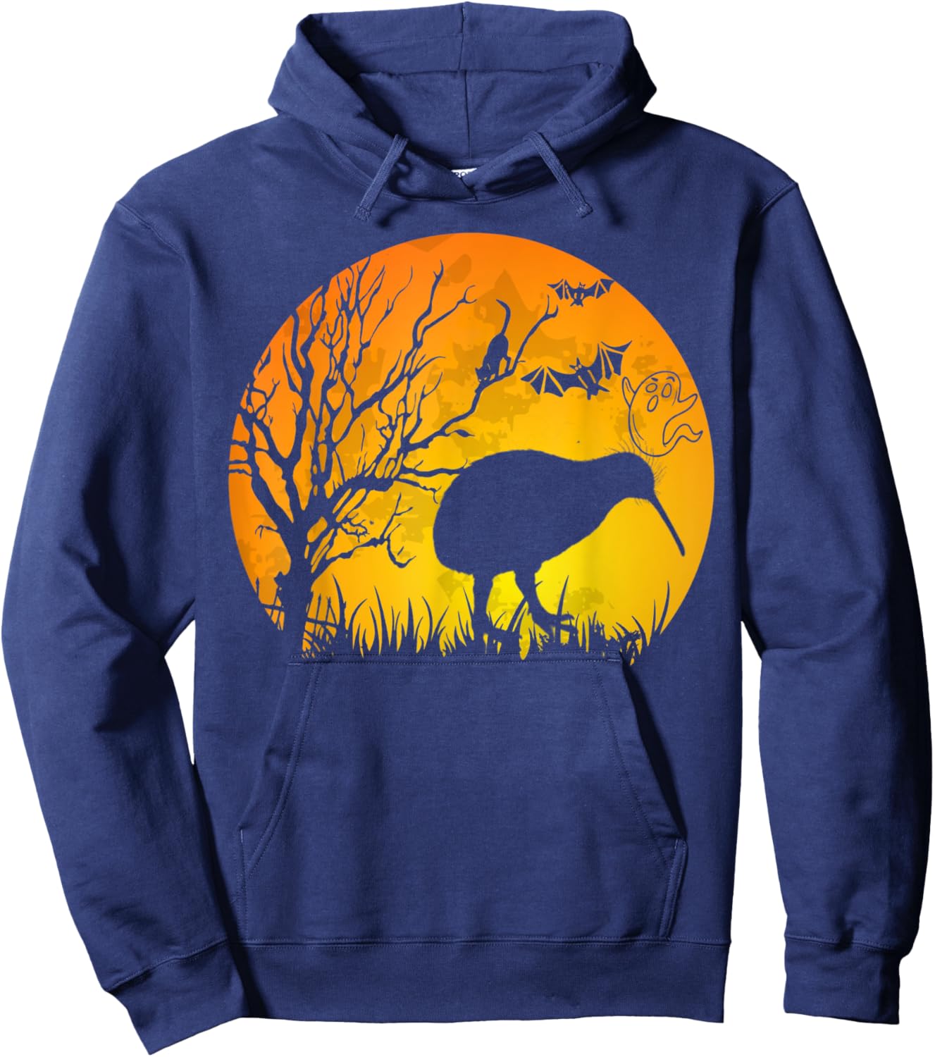 Halloween Kiwi Bird With Moon Bats Cat Halloween Costume Hoodie - Hoodie | Navy