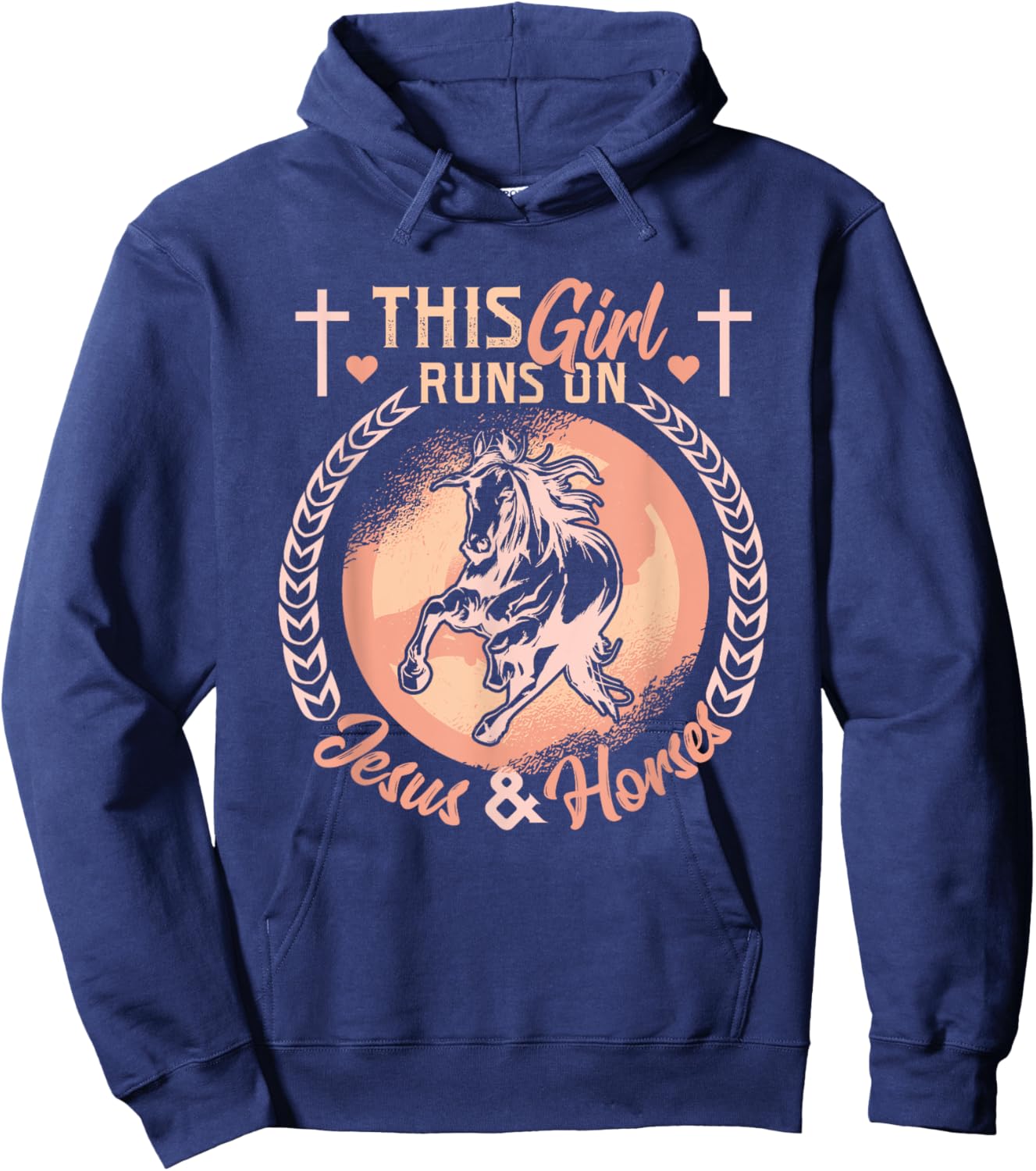 This Girl Runs On Jesus And Horses Hoodie - Hoodie | Navy