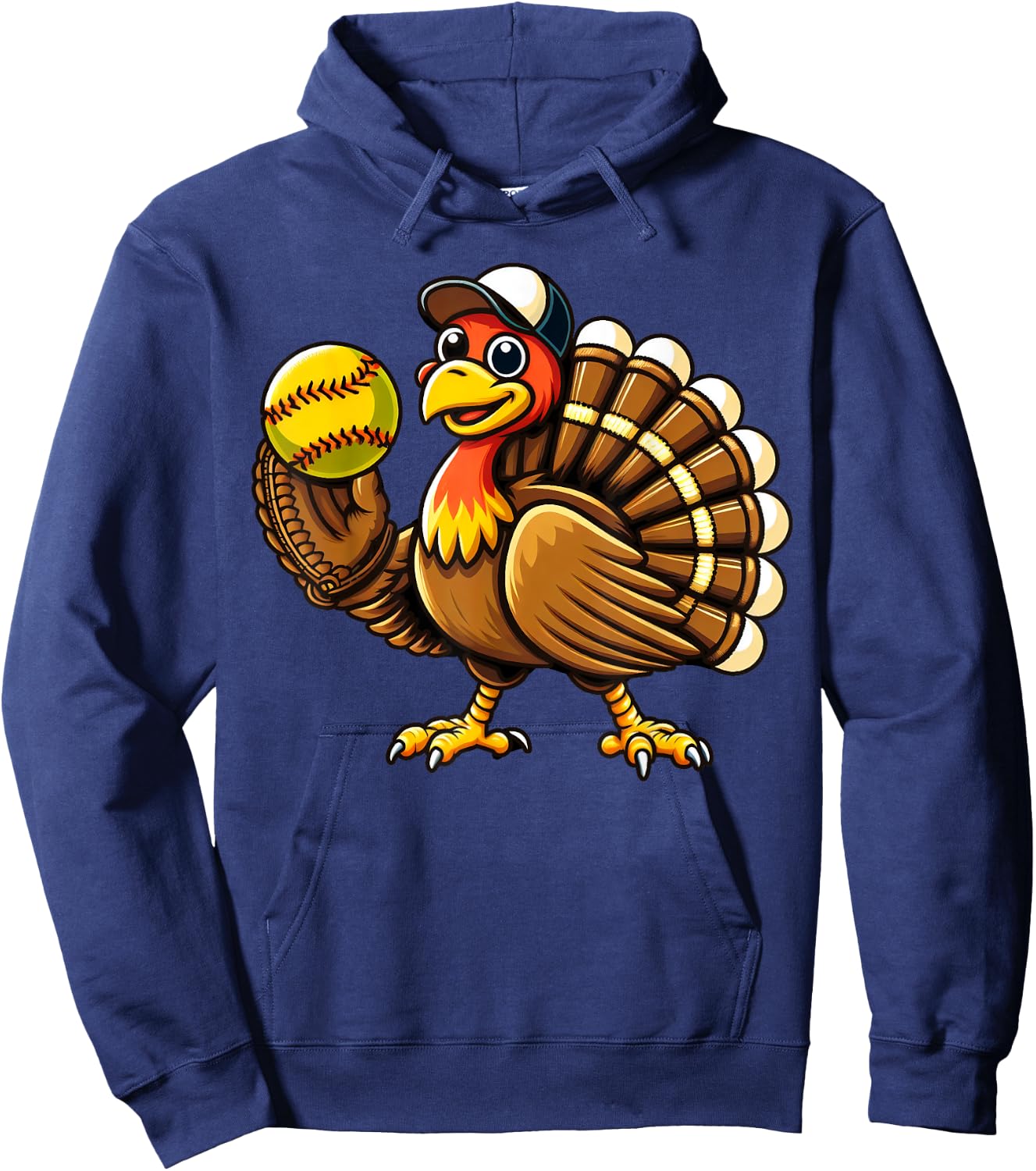 Turkey Softball Thanksgiving Turkey Playing Softball Turkey Hoodie - Hoodie | Navy