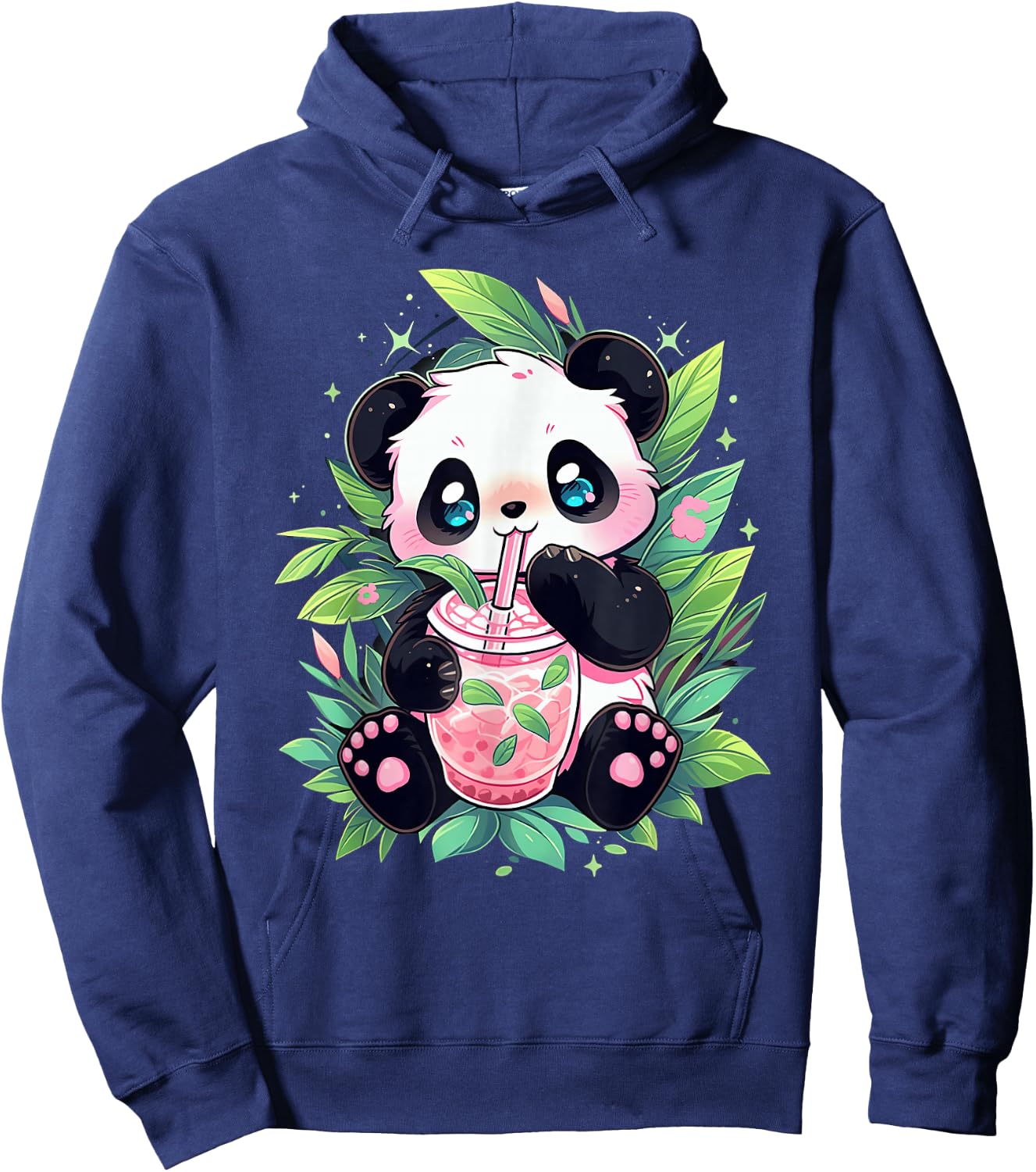 Cute Panda Drinking Bubble Tea Milk Anime Kawaii Hoodie - Hoodie | Navy
