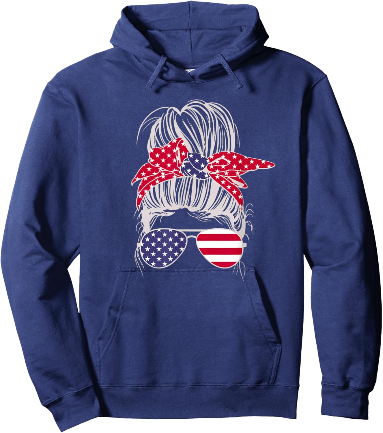 Patriotic Messy Bun Mom Kids Men Hoodie - Hoodie | Navy