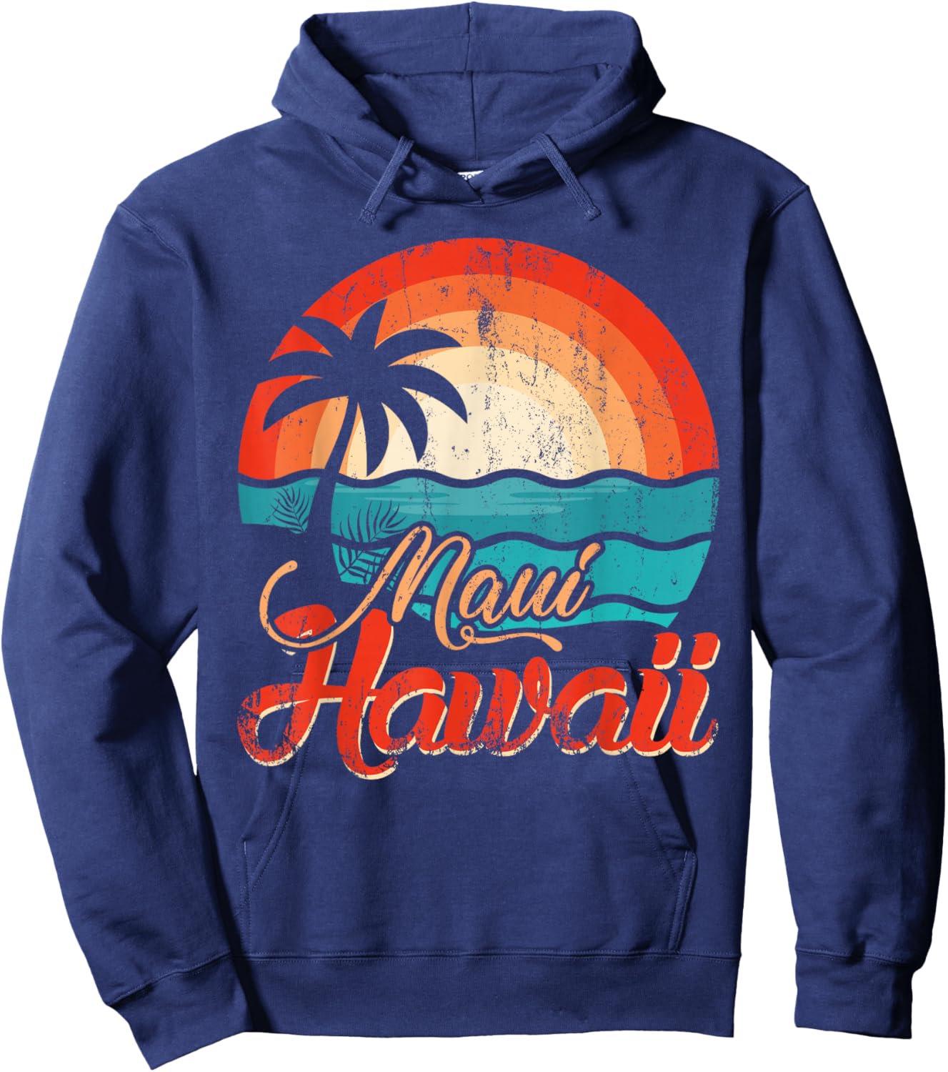 Palm Trees Hawaiian Beach Honolulu Summer Waves Maui Hawaii Hoodie - Hoodie | Navy
