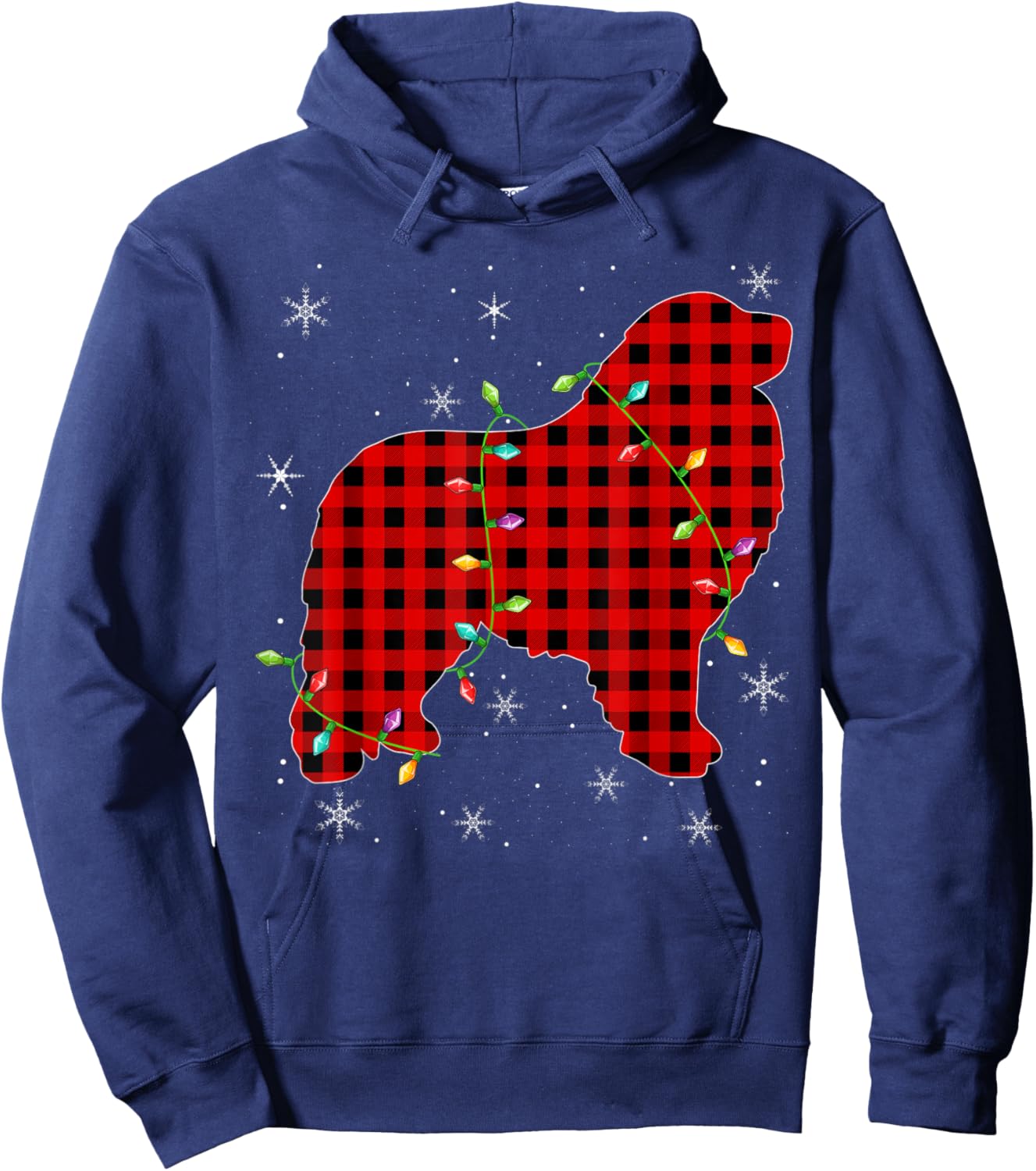 Buffalo Plaid Matching Great Pyrenees Dog Christmas Pajama Hoodie - Hoodie | Navy