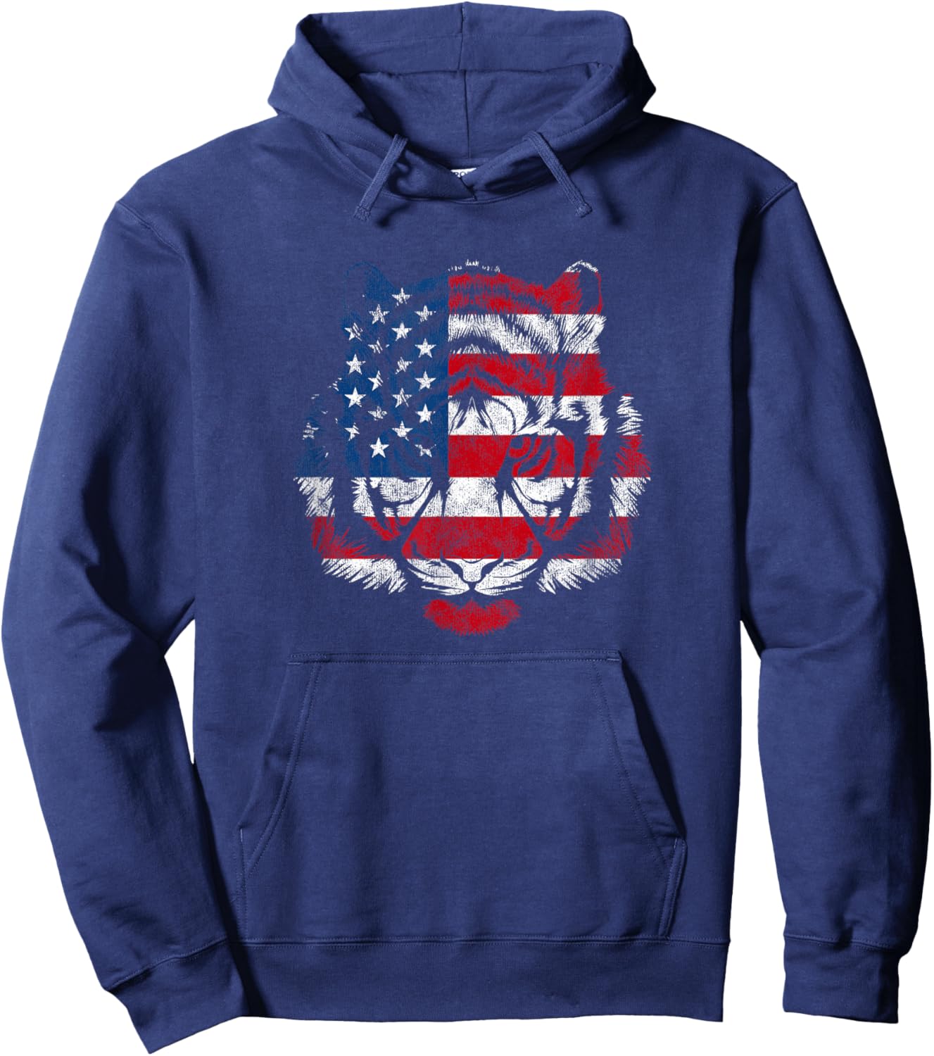 Funny American Tiger Patriotic USA Flag 4th Of July Women Men Hoodie - Hoodie | Navy