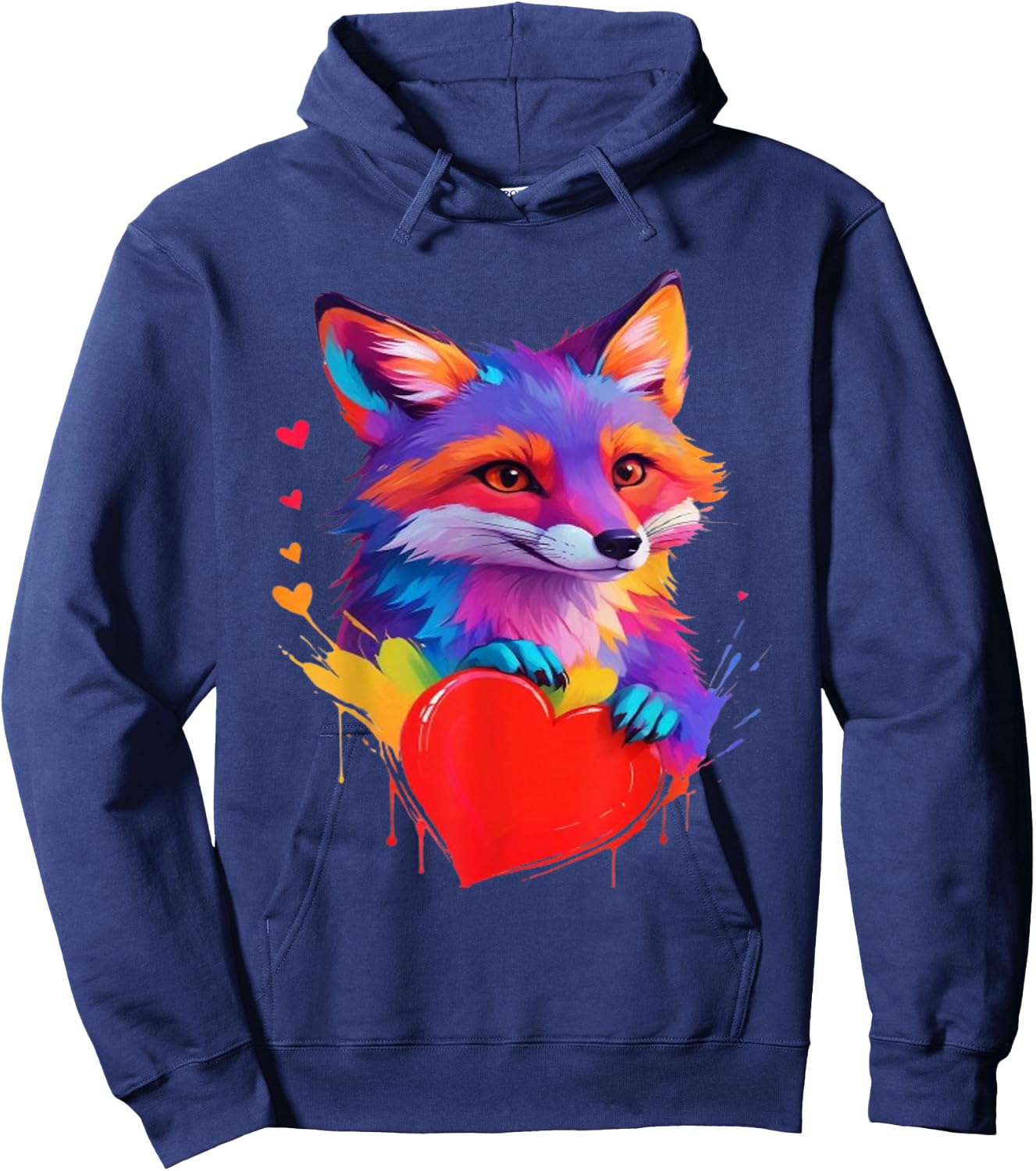 Fox Shirt - Colorful Head Fox Heart Graphic Hoodie - Hoodie | Navy
