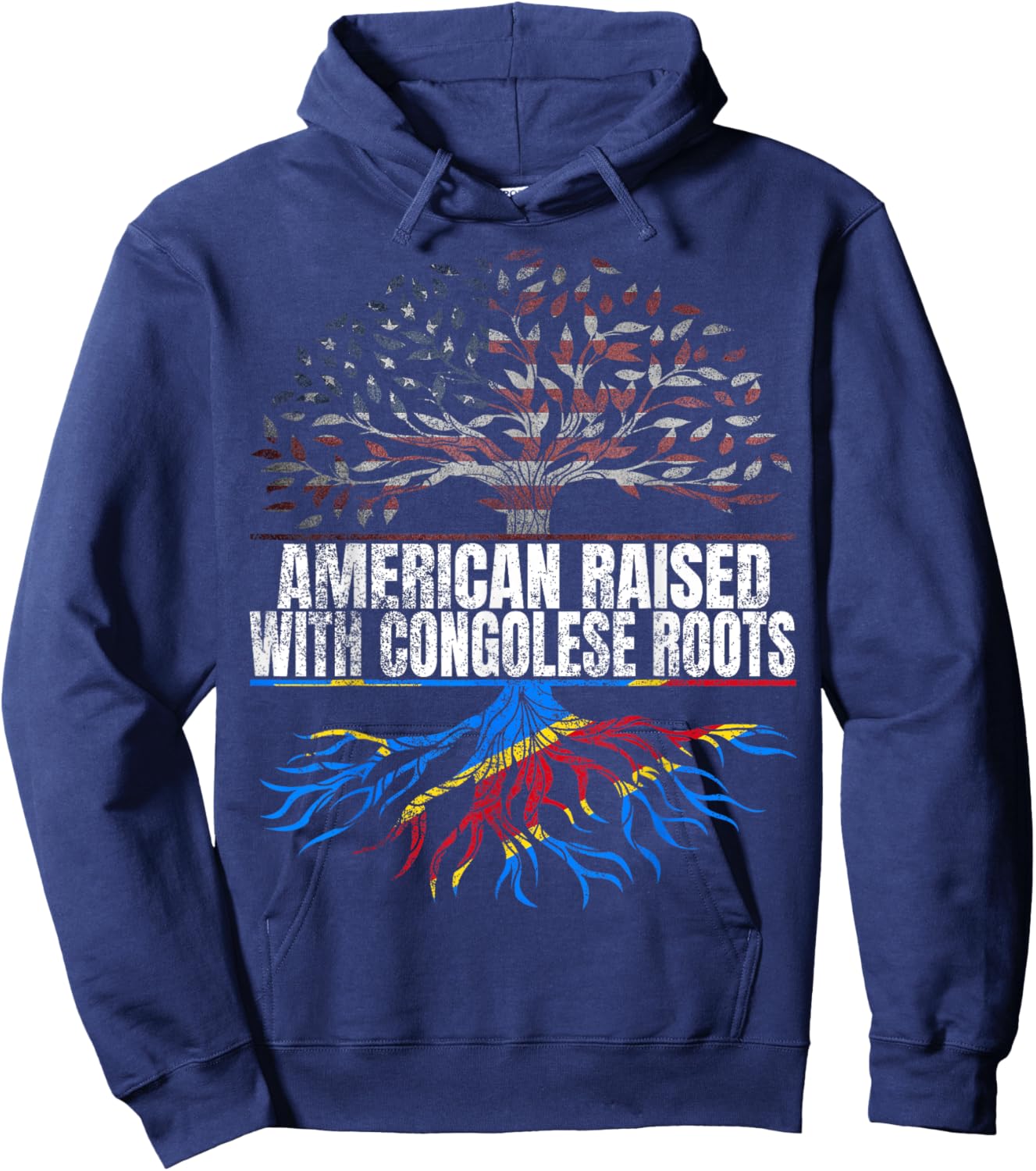 American Raised with Congolese Roots Print USA DR Congo Flag Hoodie - Hoodie | Navy