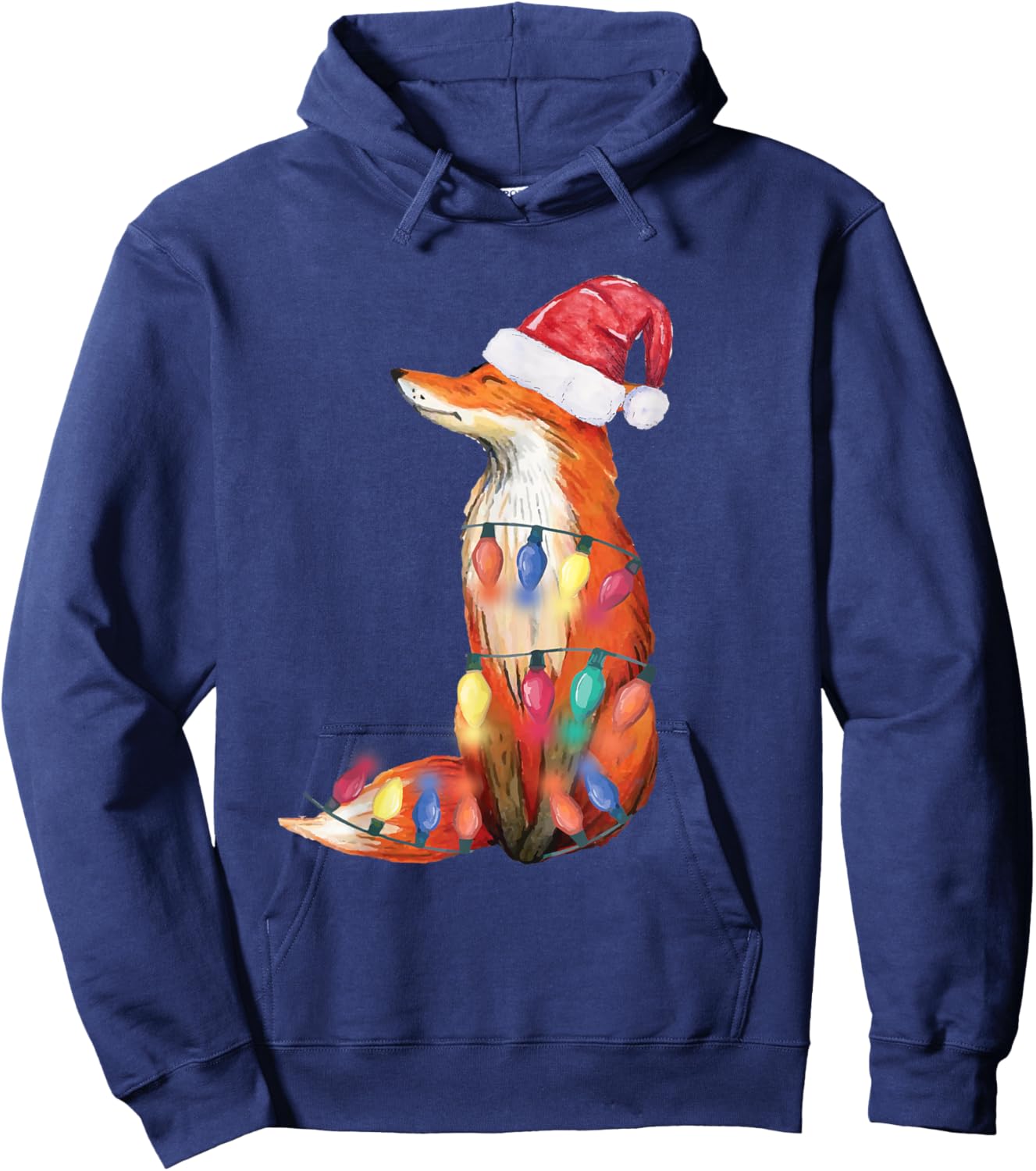 Santa Fox Christmas Lights Fox Lover Christmas Gift Hoodie - Hoodie | Navy