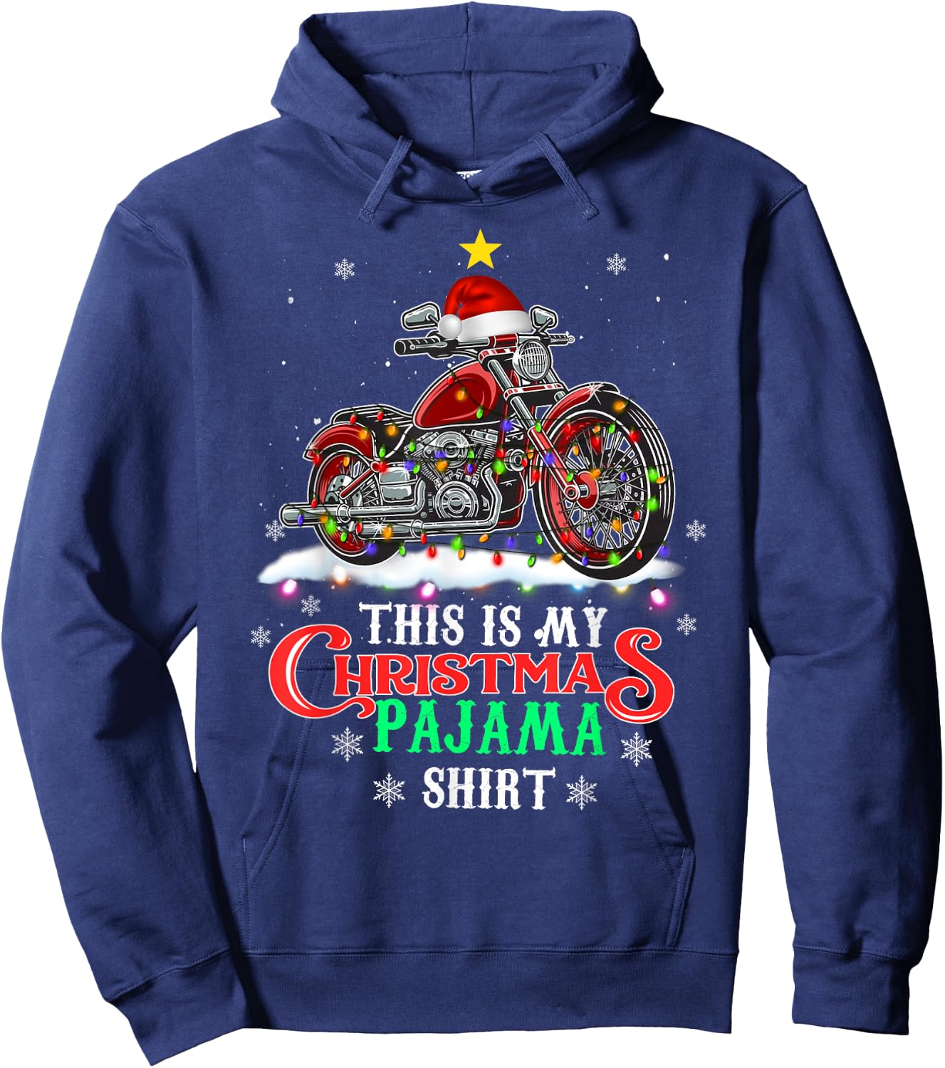 This My Christmas Pajama Shirt Funny Motorcycle Santa Hat Hoodie - Hoodie | Navy