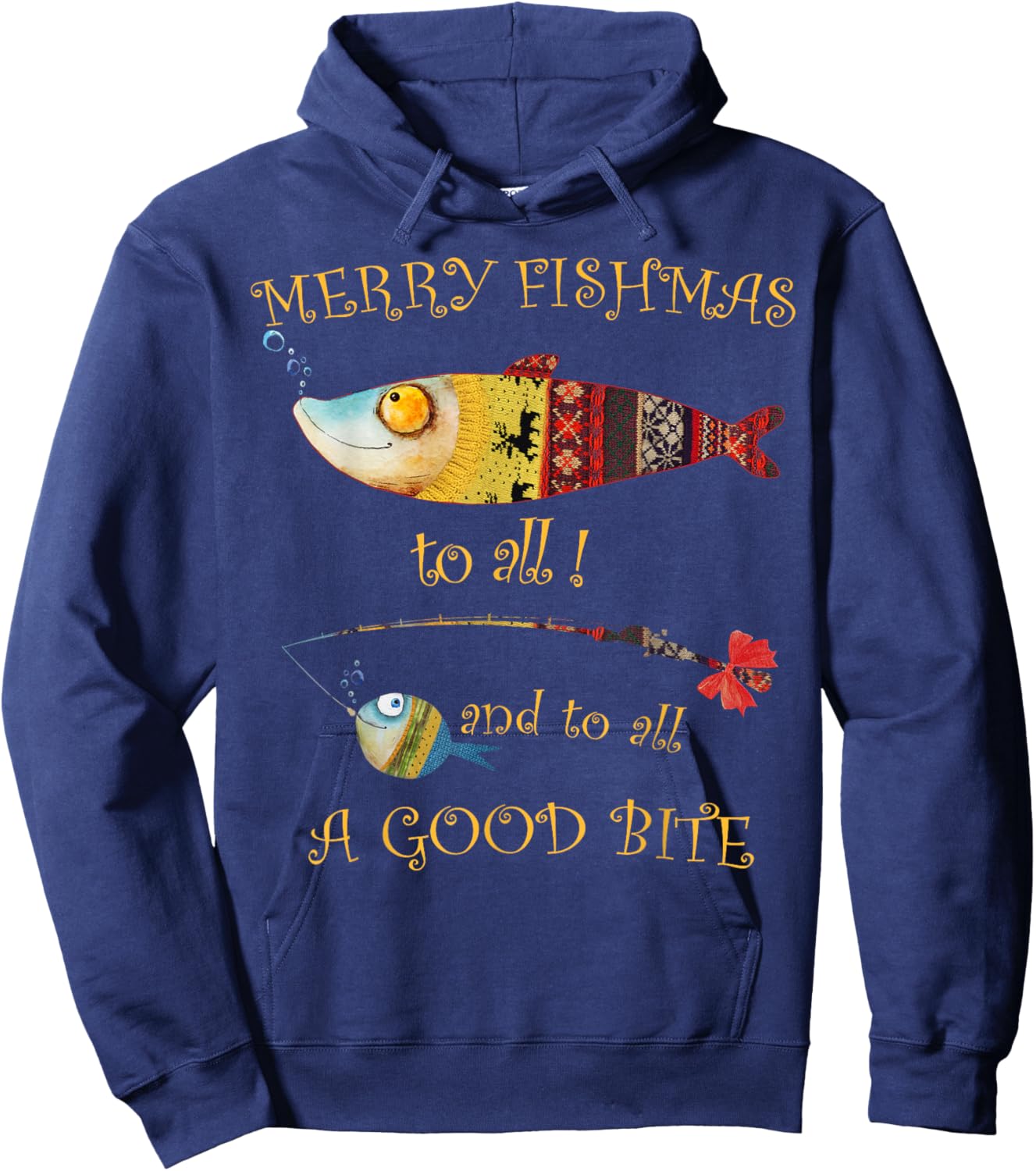 Christmas Fisherman's MERRY FISHMAS to ALL Fishing Hoodie - Hoodie | Navy