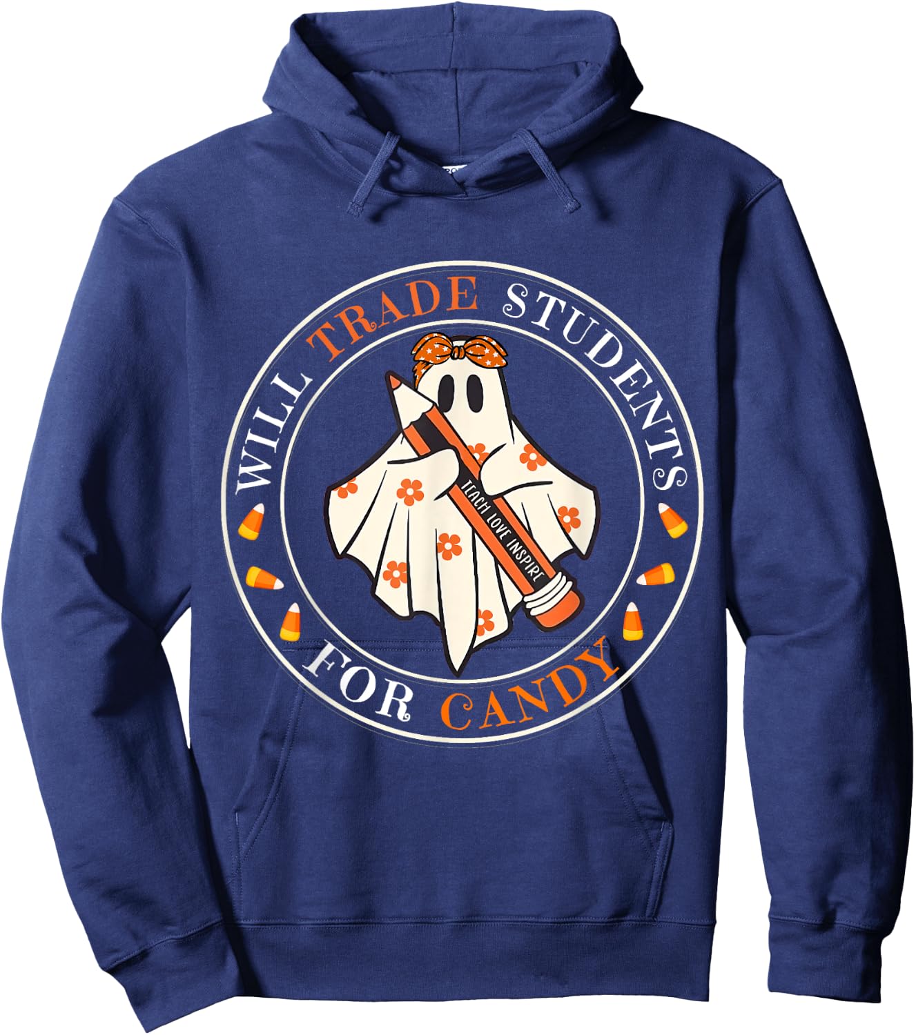 Will Trade Students For Candy Teacher Easy Halloween Costume Hoodie - Hoodie | Navy