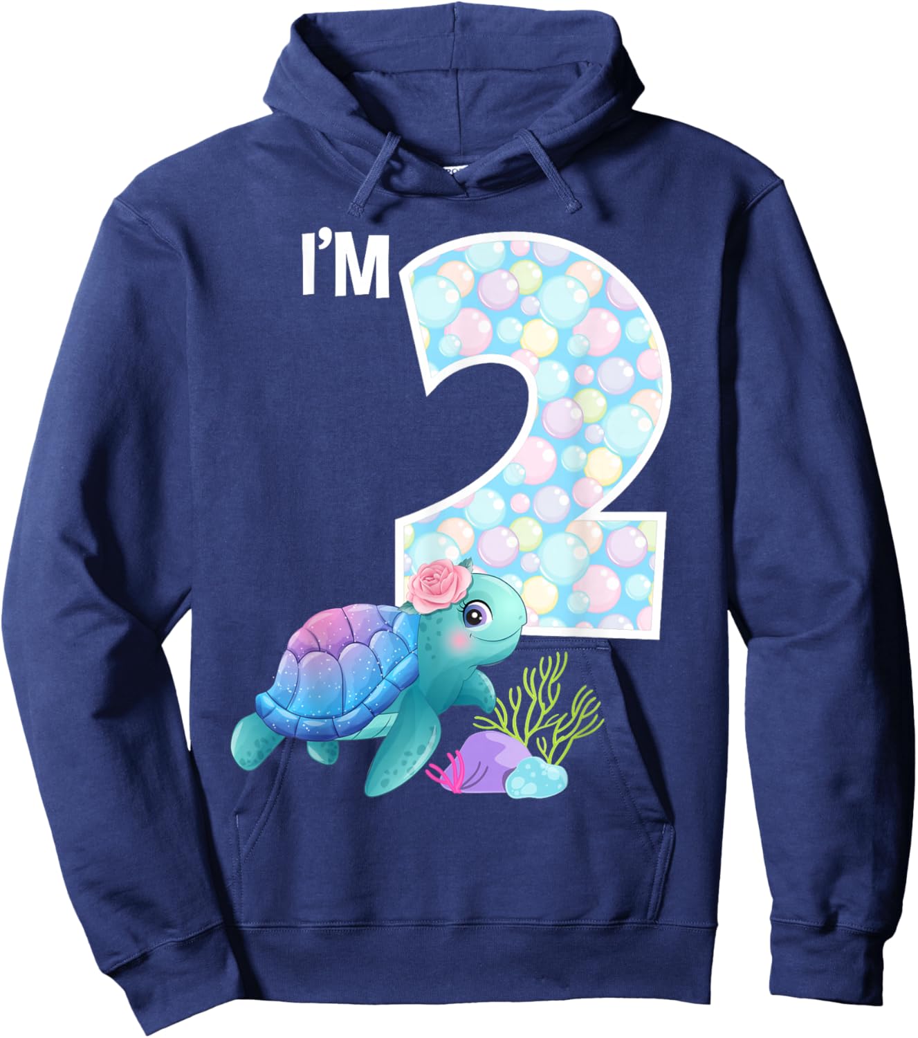 Sea Turtle Birthday I'm 2 Ocean Aquarium Theme 2nd Birthday Hoodie - Hoodie | Navy