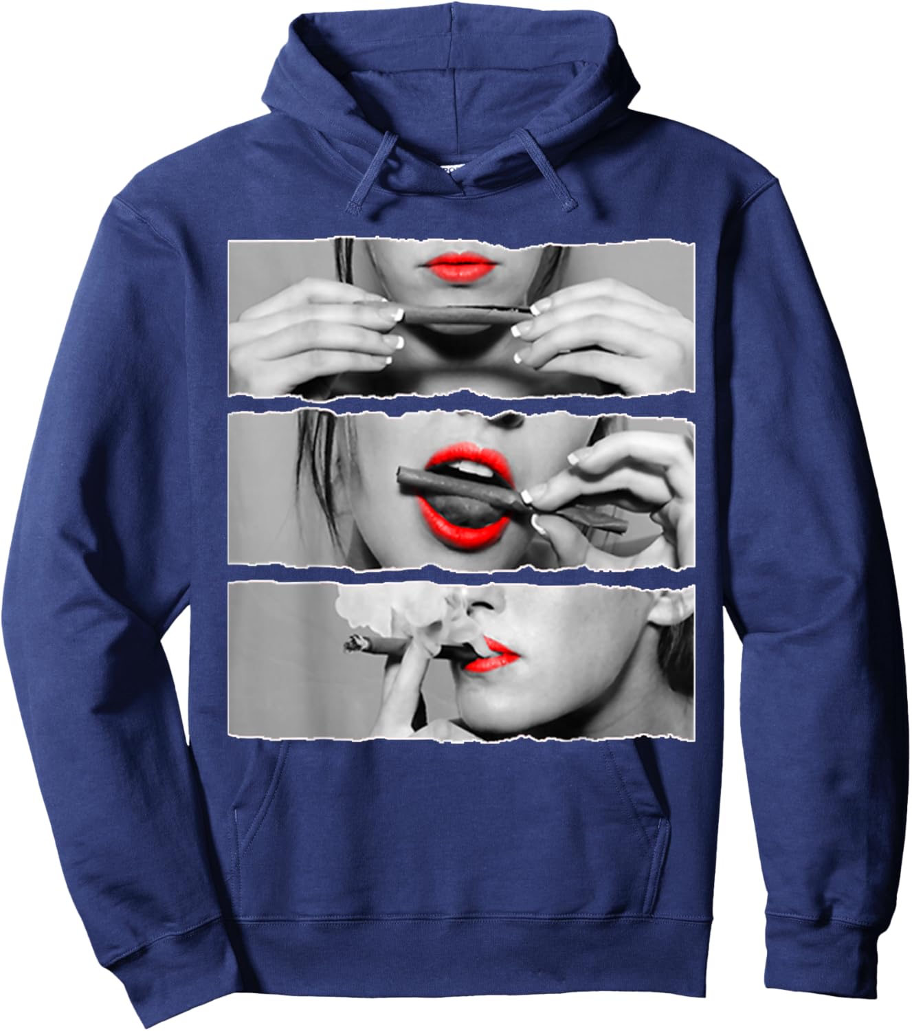 Gifts for Rolling Lovers Roll It Lick It Smoke It Red Lips Pretty Lady Smoking Hoodie - Hoodie | Navy