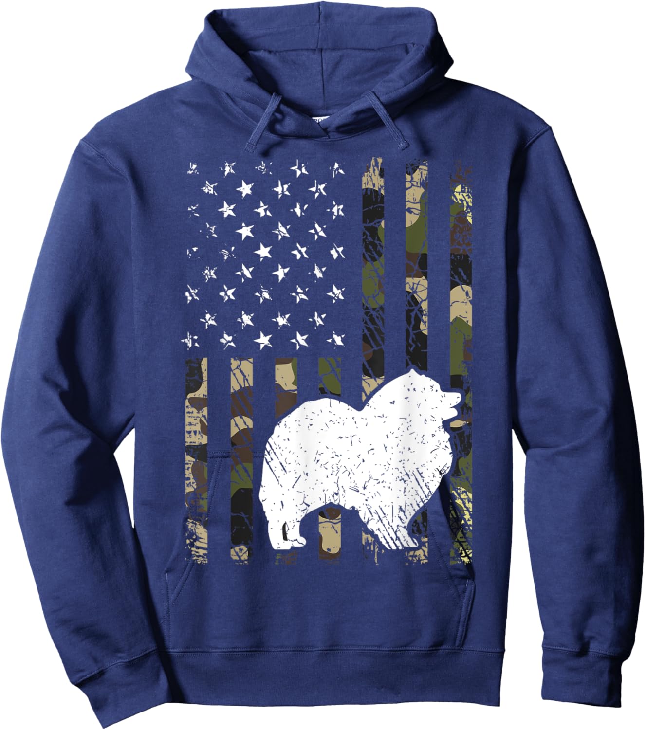 Keeshond Dog Dad Mom Camouflage USA Flag Women Kids Hoodie - Hoodie | Navy