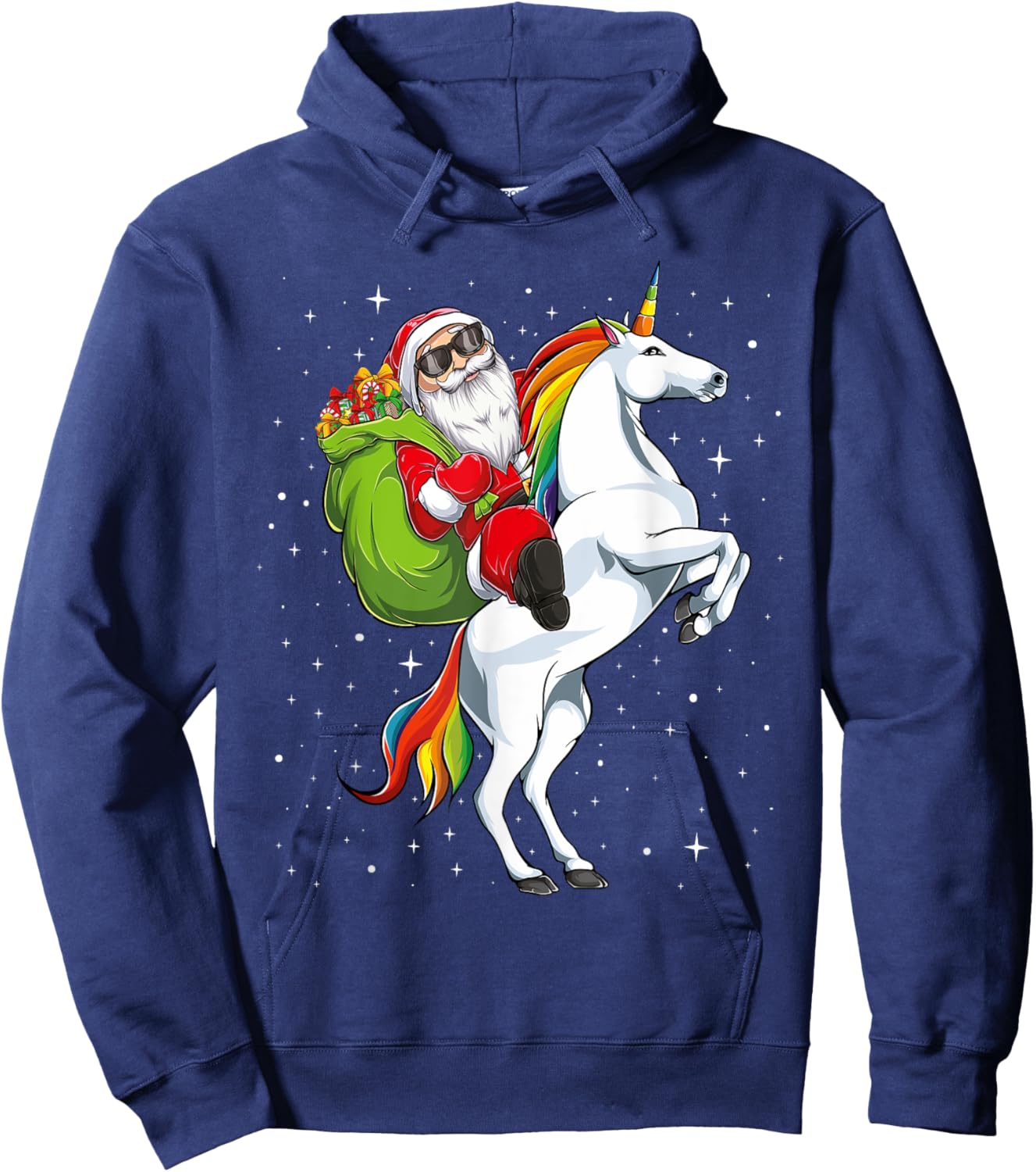 Christmas Santa Riding Unicorn horse Girls Kids Women pajama Hoodie - Hoodie | Navy
