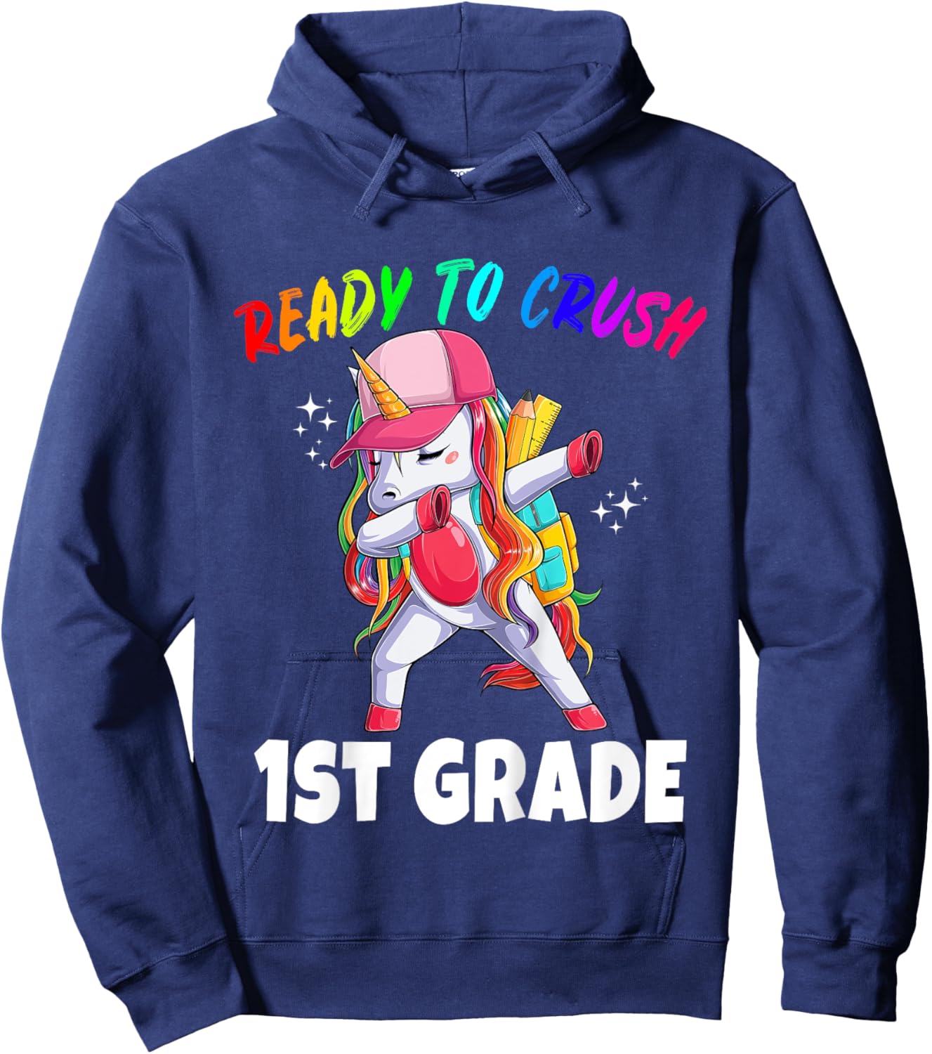 1st Grade Unicorn First Day of School Gift Girls Rainbow Hoodie - Hoodie | Navy