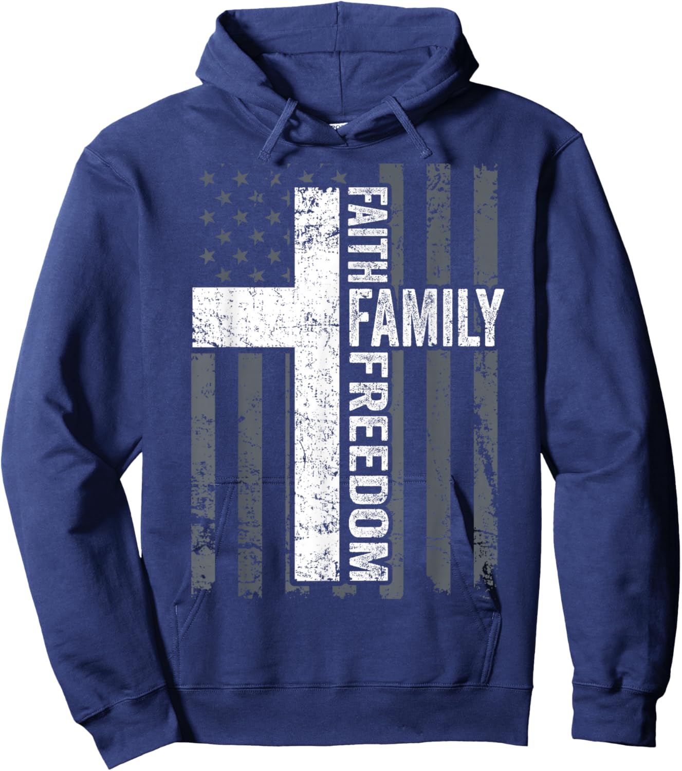 Faith Family & Freedom - Patriotic Christian USA Cross Flag Hoodie - Hoodie | Navy