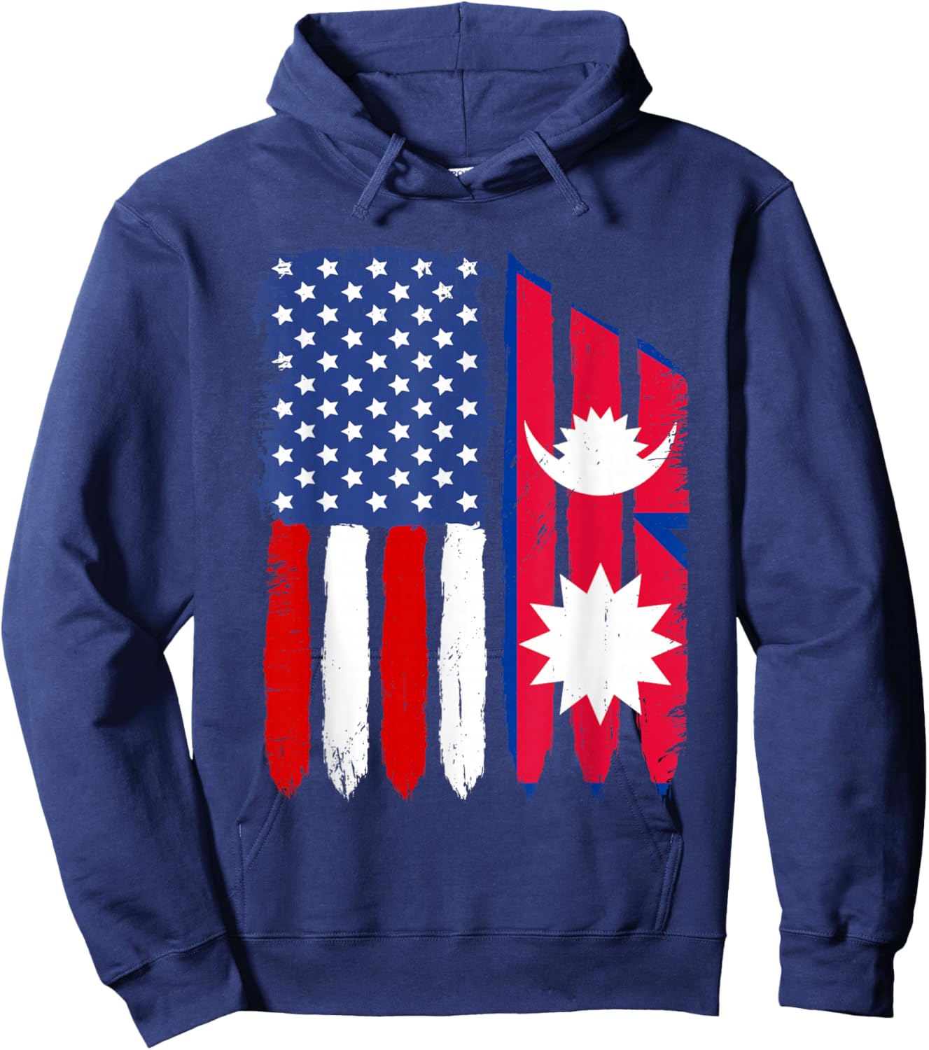 Distressed Retro USA American Nepal Flag Patriotic Kids Men Hoodie - Hoodie | Navy