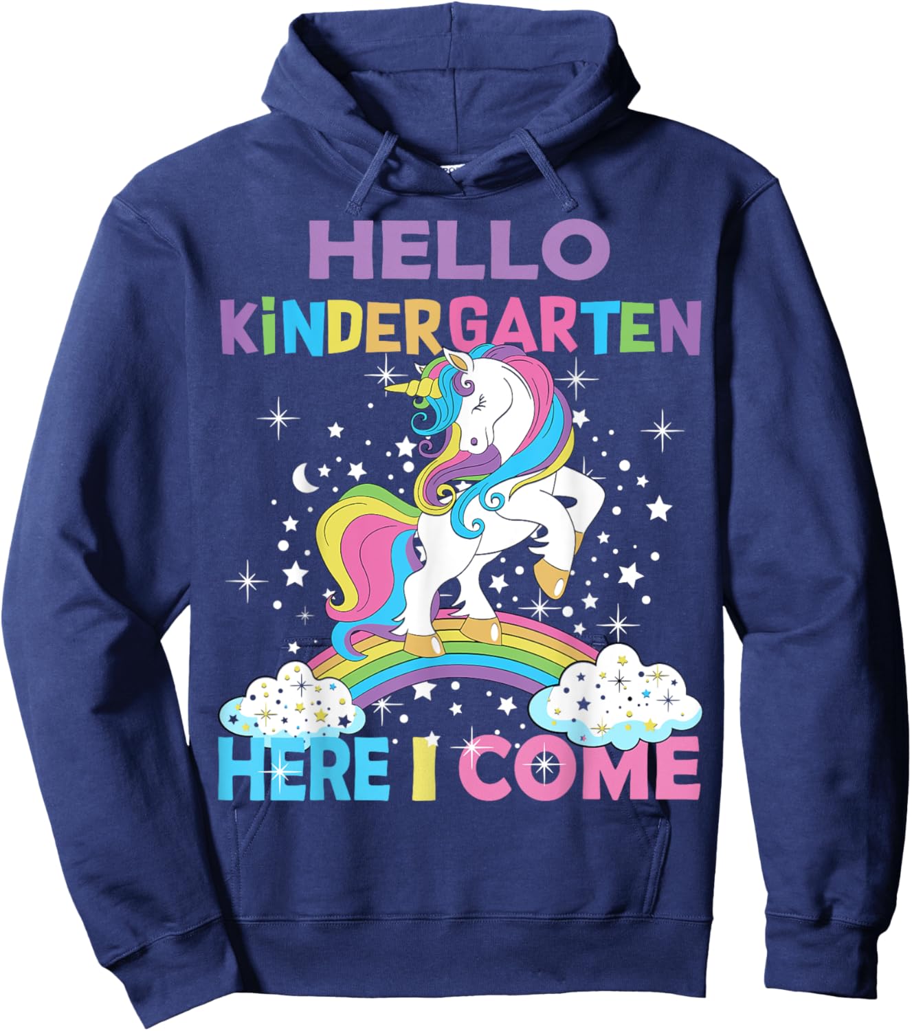 Unicorn Kindergarten Here I Come Hello Kindergarten Girls Hoodie - Hoodie | Navy