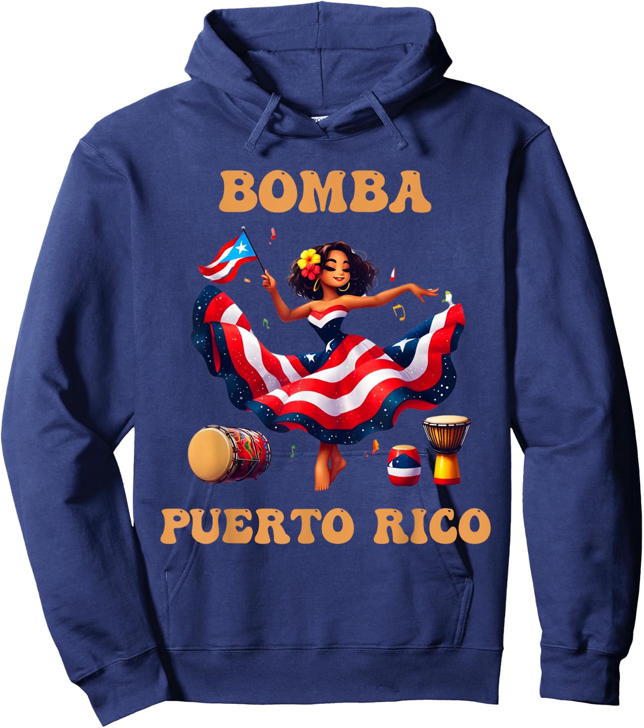 Puerto Rico Flag Hispanic Heritage Month Women Bomba Dancer Hoodie - Hoodie | Navy
