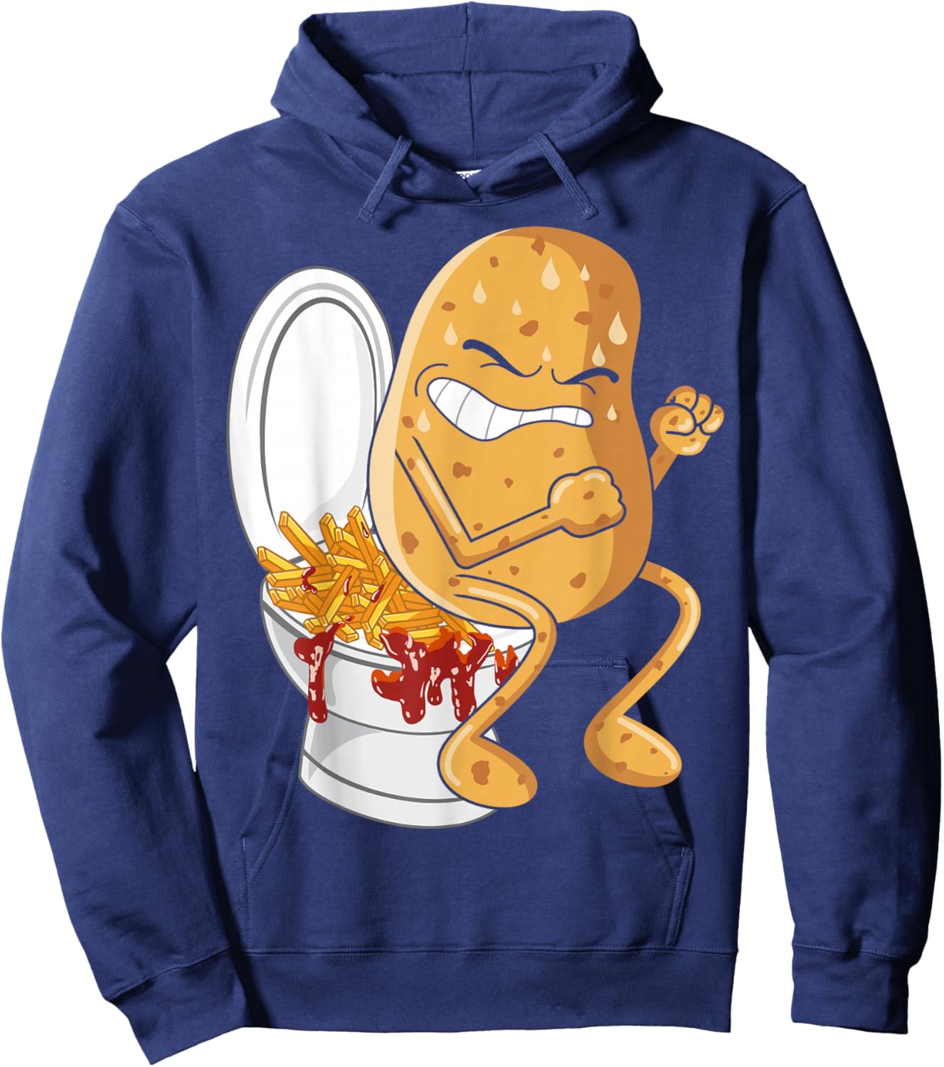 French Fry Lover Finger Chips Comfort Food Funny Potato Pooping French Fries Fried Potatoes Food Lover - , All Ages, Humorous, Casual - Black, Small, Short Sleeve Hoodie - Hoodie | Navy