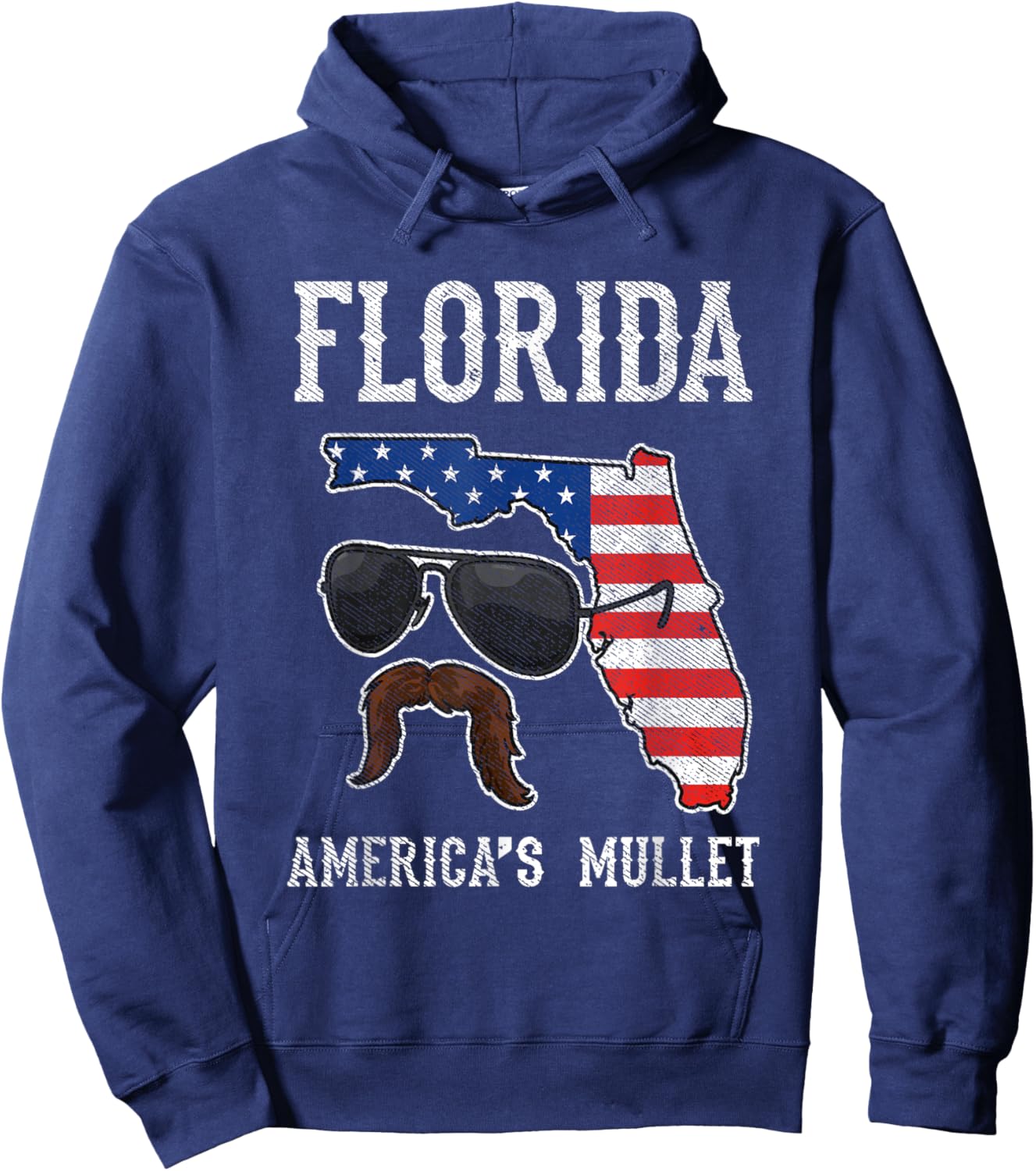Florida America's Mullet Funny Patriotic American Flag Small Hoodie - Hoodie | Navy
