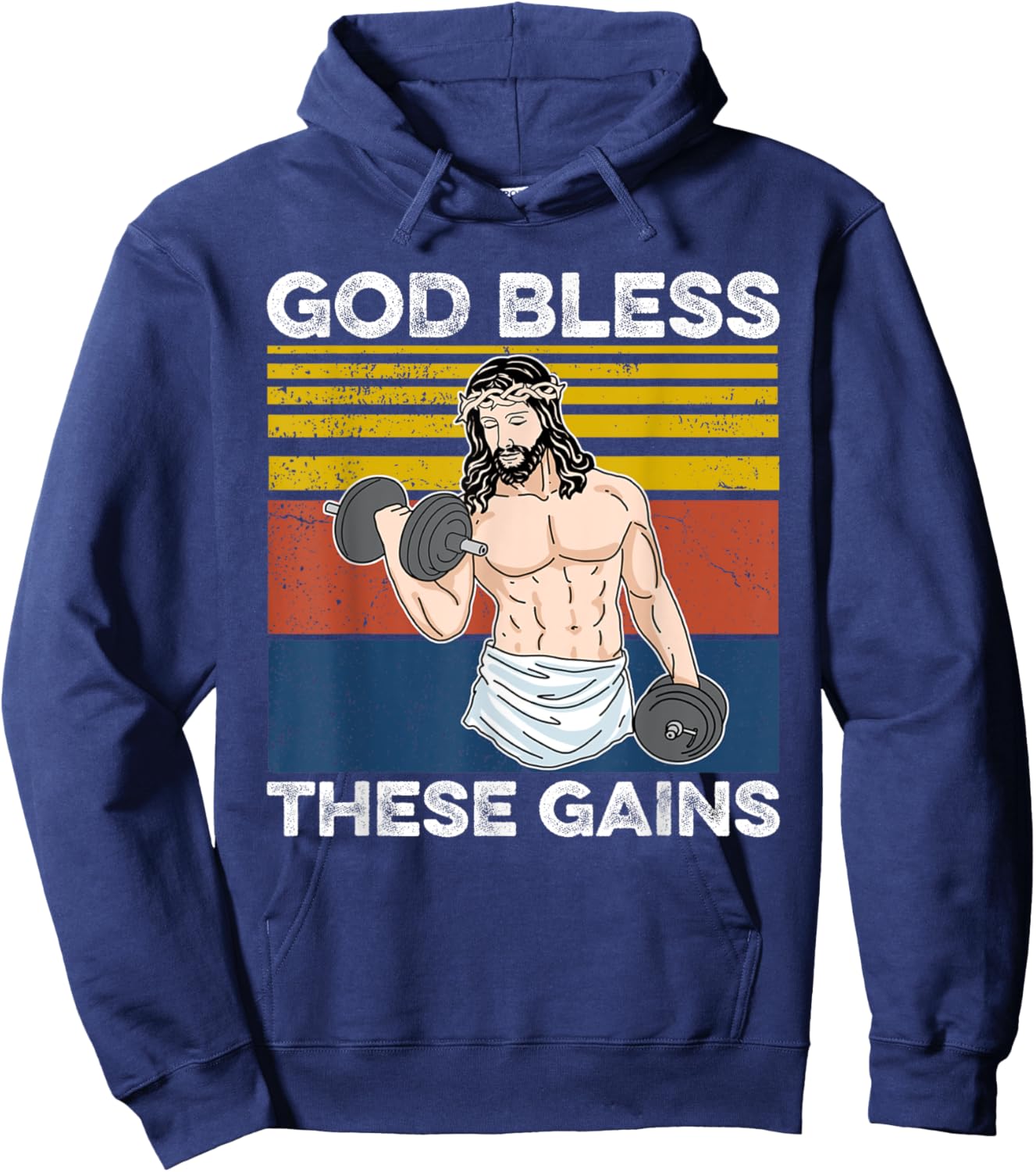 Funny Gym Shirt God Bless These Gains Fitness Workout Jesus Hoodie - Hoodie | Navy