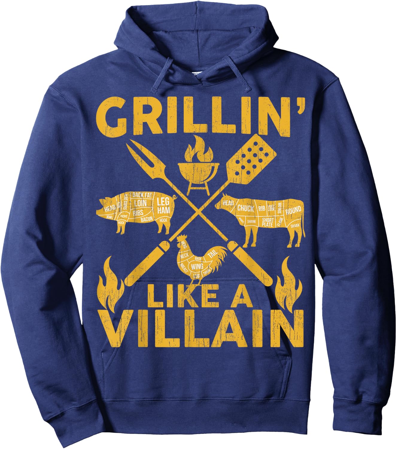 BBQ-Shirt Funny Grillin Like A Villain Barbecue Grilling Men Hoodie - Hoodie | Navy