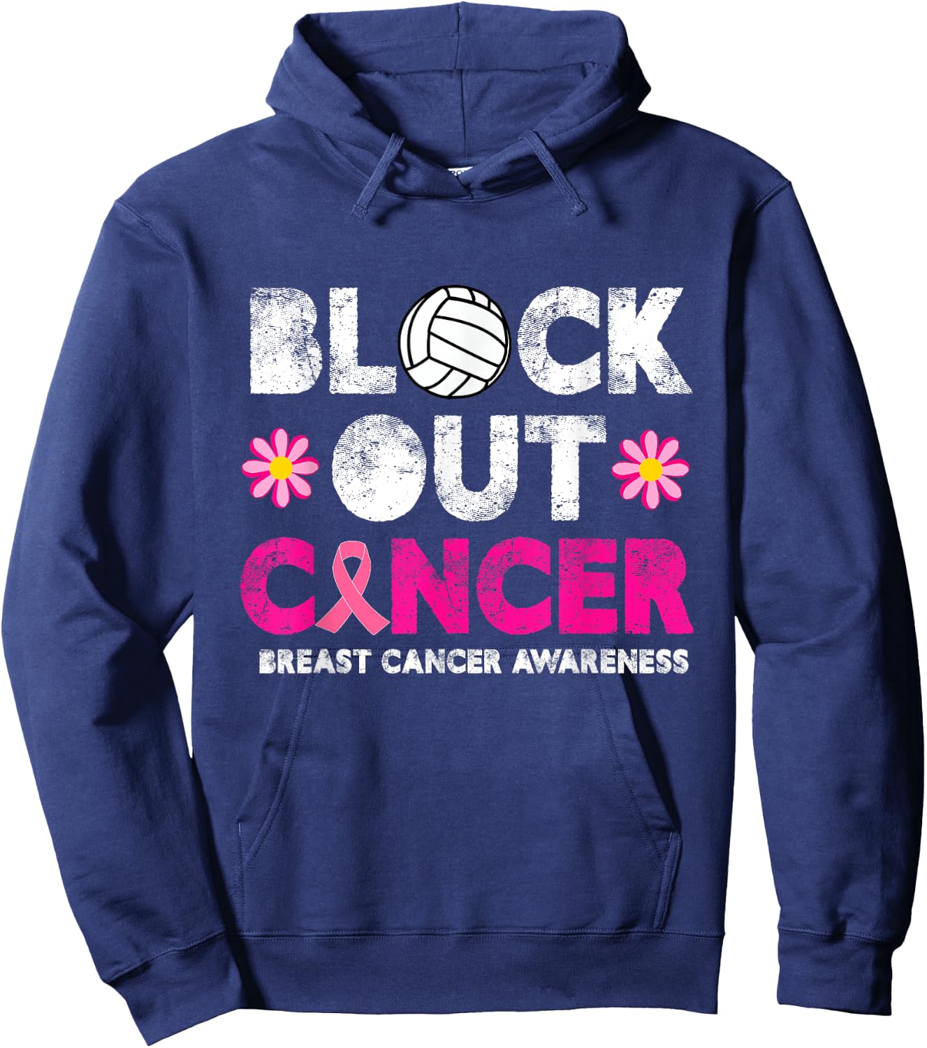 Volleyball Pink Breast Cancer Awareness Block Out Cancer Hoodie - Hoodie | Navy