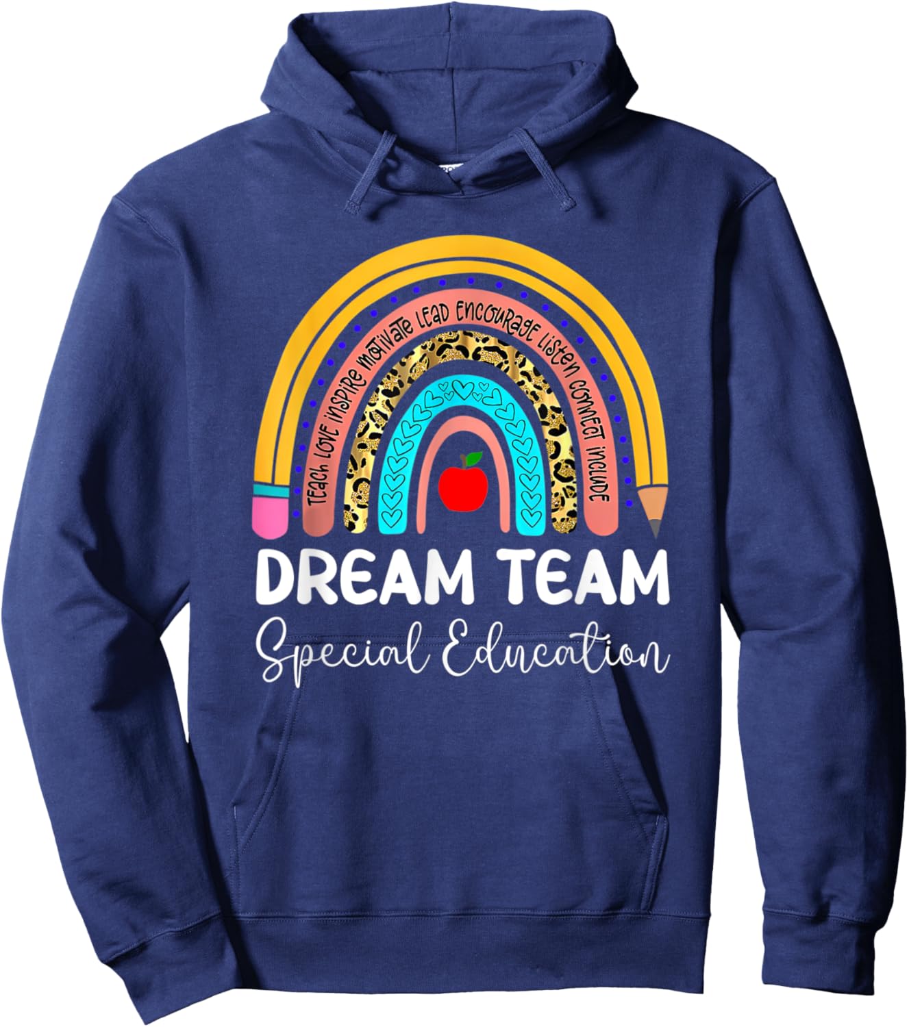 Dream Team Special Education Boho Rainbow Leopard SPED ECSE Hoodie - Hoodie | Navy