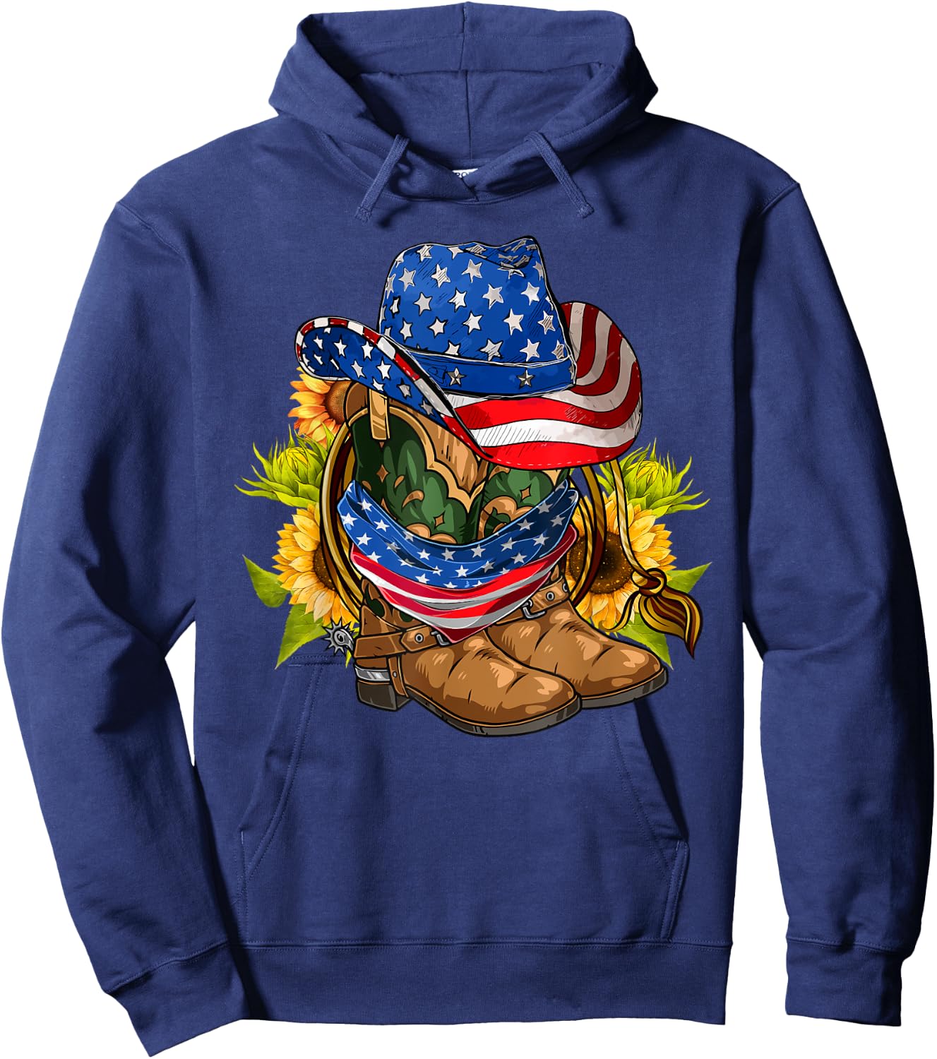 Retro Cowboy Cowgirl Boots & Hat USA Flag 4th Of July Boys Hoodie - Hoodie | Navy