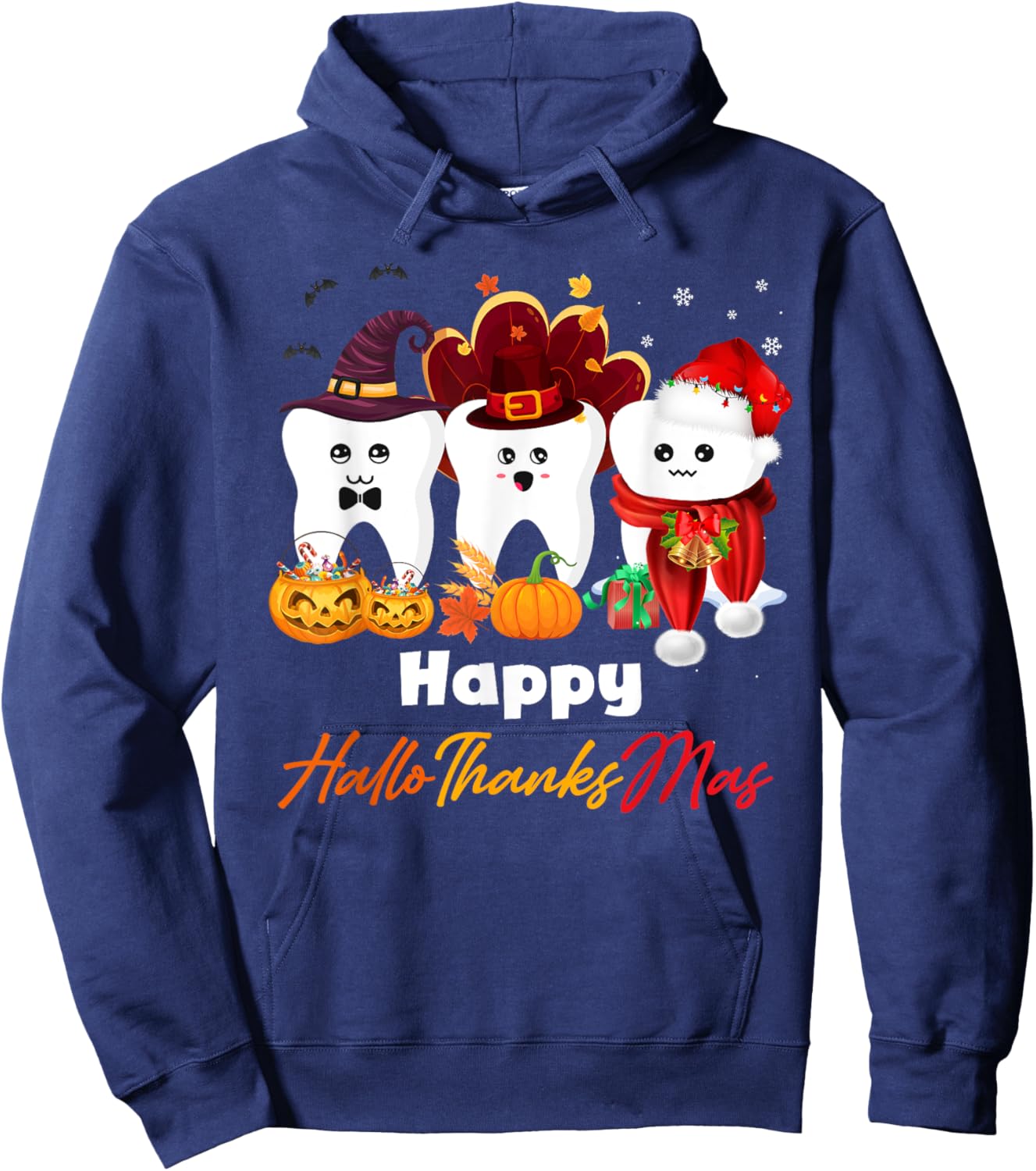 Teeth HalloThanksMas Halloween Thanksgiving Christmas Dental Hoodie - Hoodie | Navy