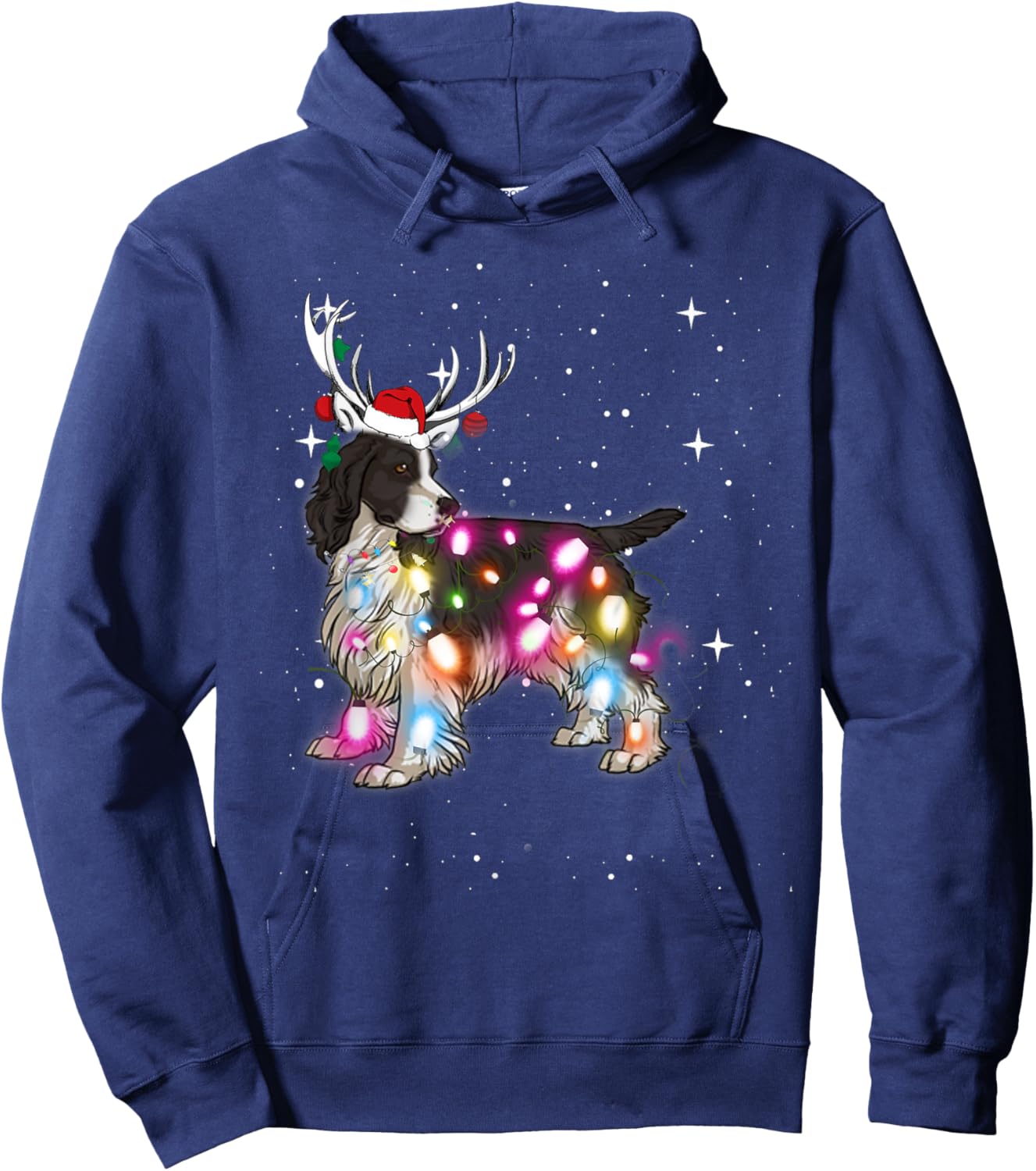 English Springer Spaniel Christmas Lights Pajama Funny Dog Women Kids Hoodie - Hoodie | Navy