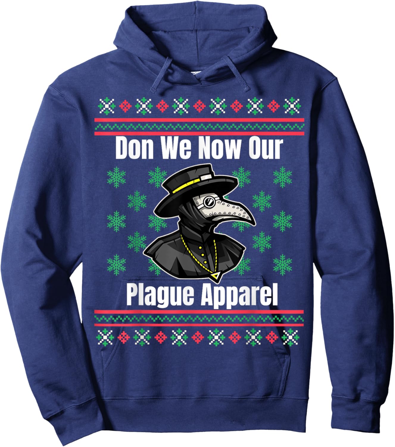 Ugly Christmas Sweater Style Plague Doctor Hoodie - Hoodie | Navy