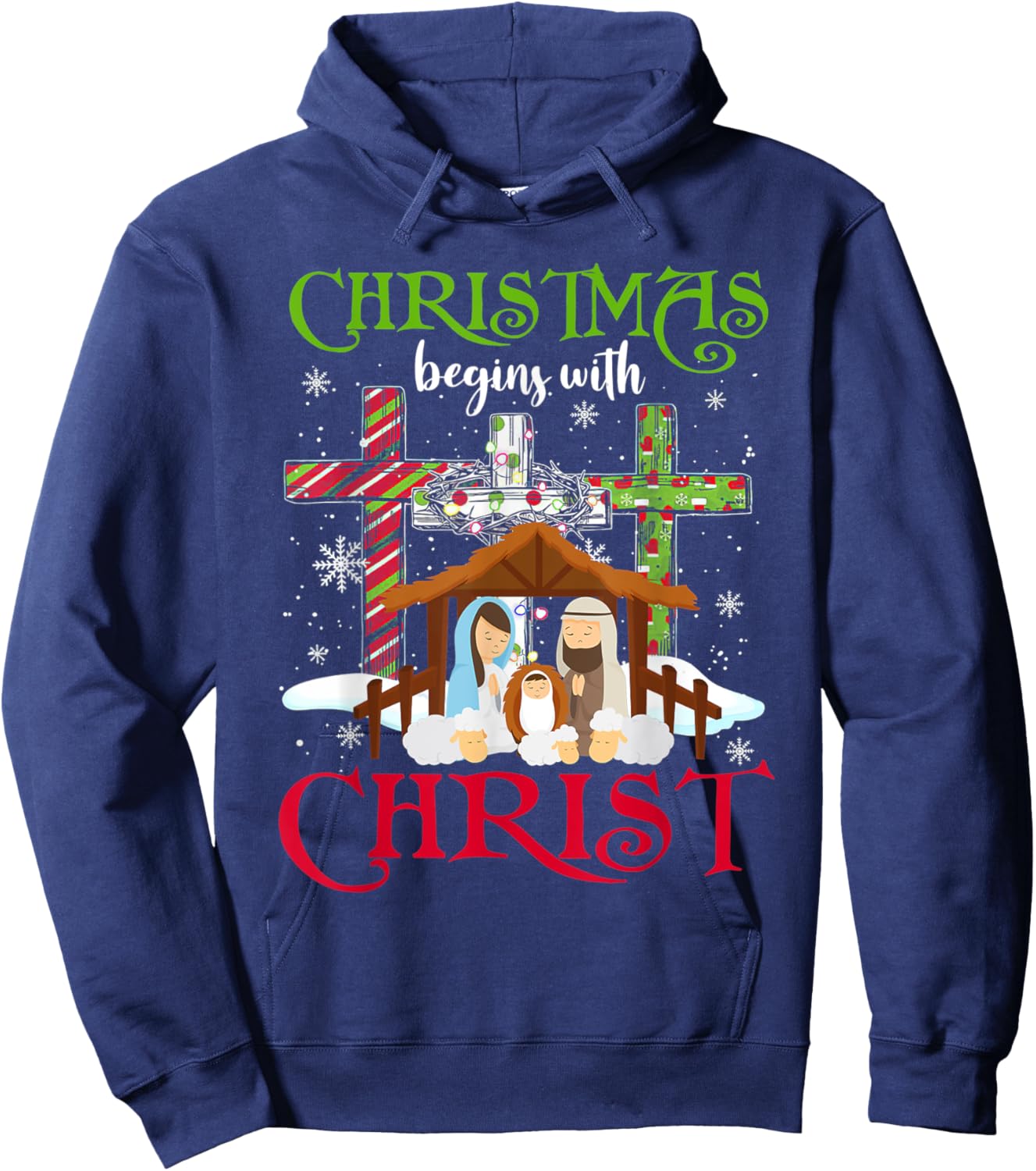 Christmas Begins With Christ Snowman Christian Cross Xmas Hoodie - Hoodie | Navy