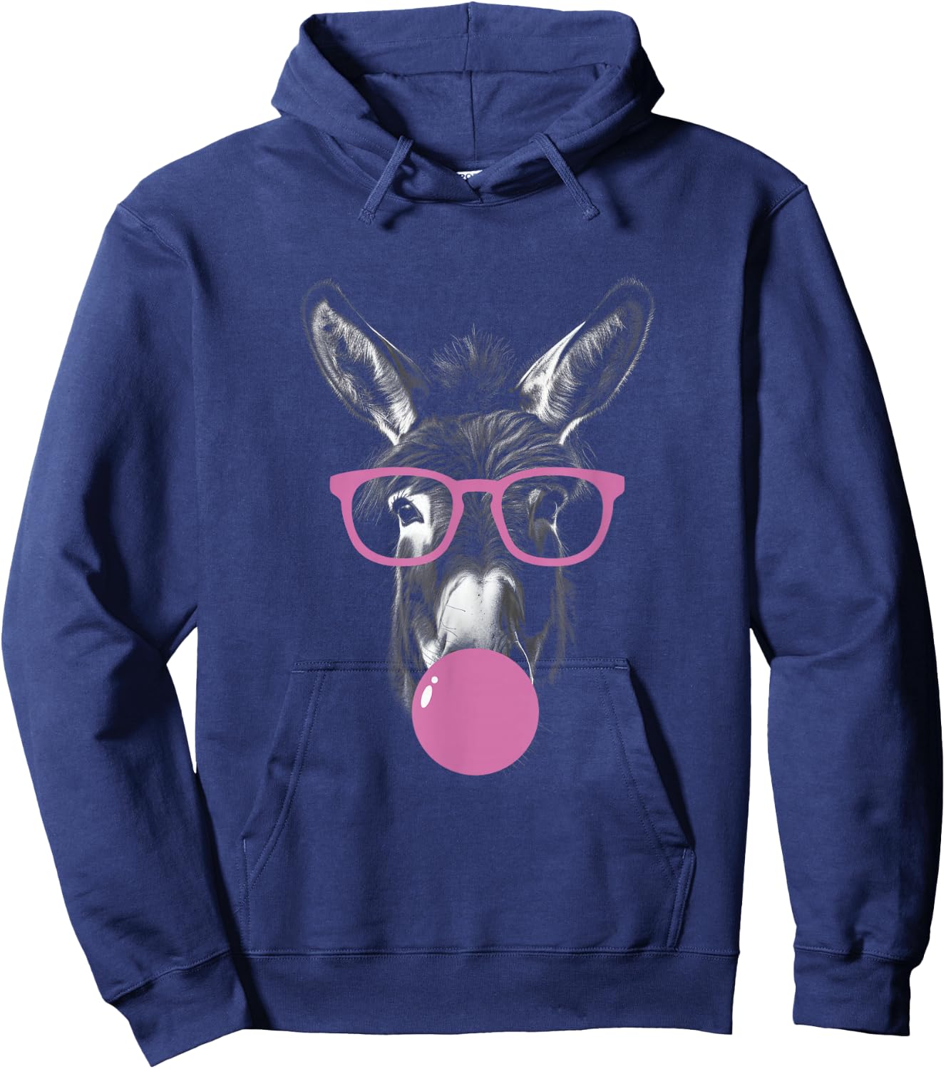 Cool Donkey Face Eating Gum And Makes A Bubble Cute Donkey Hoodie - Hoodie | Navy