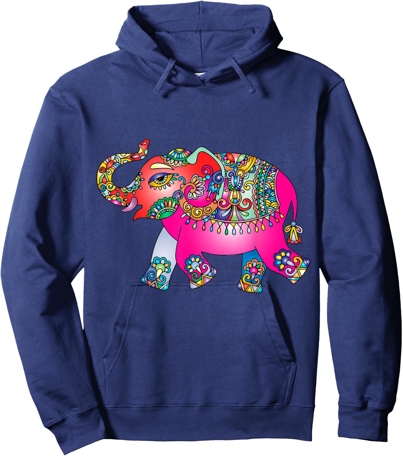 Colorful Indian Elephant Tribal - Mandala Art - Yoga Namaste Hoodie - Hoodie | Navy