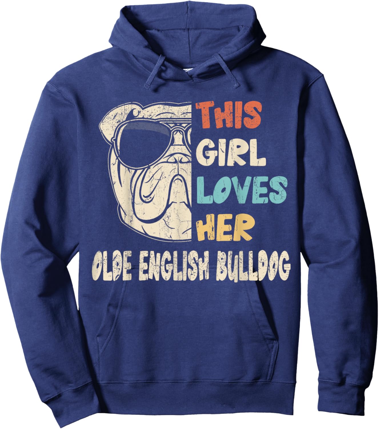 Olde English Bulldog Girl Cool Vintage Retro for Dog Mom Hoodie - Hoodie | Navy
