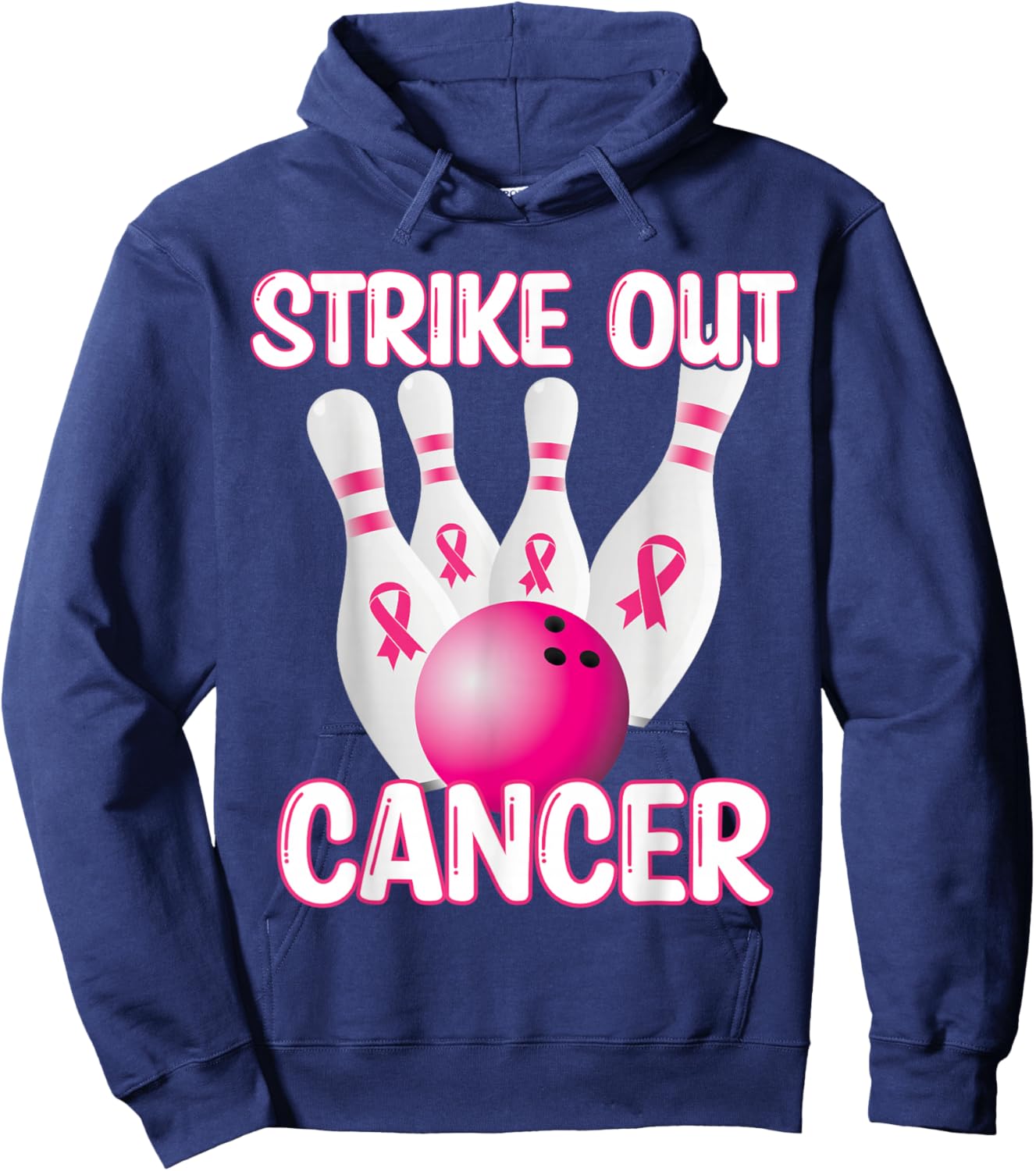 Strike Out Breast Cancer Awareness - Bowling Pink Ribbon Hoodie - Hoodie | Navy